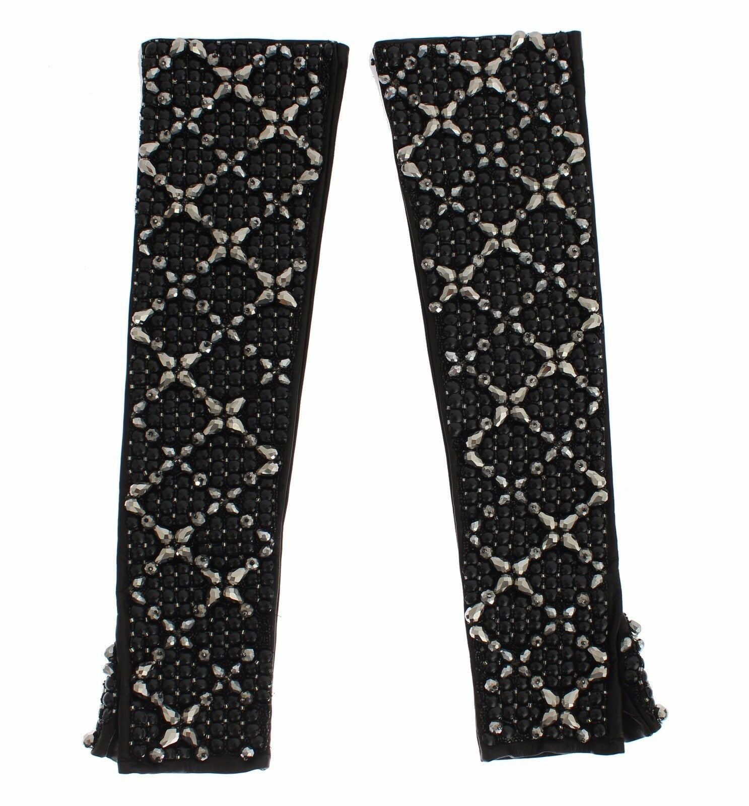 Dolce & Gabbana Schwarze Leder Kristall Perlen Finger frei Handschuhe