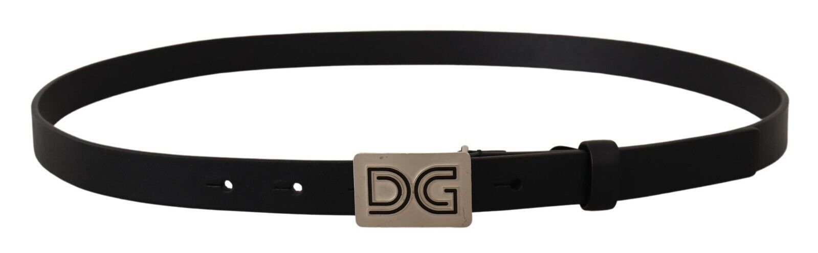 Dolce & Gabbana Schwarzes Leder Silber DG Logo Schnalle Gürtel
