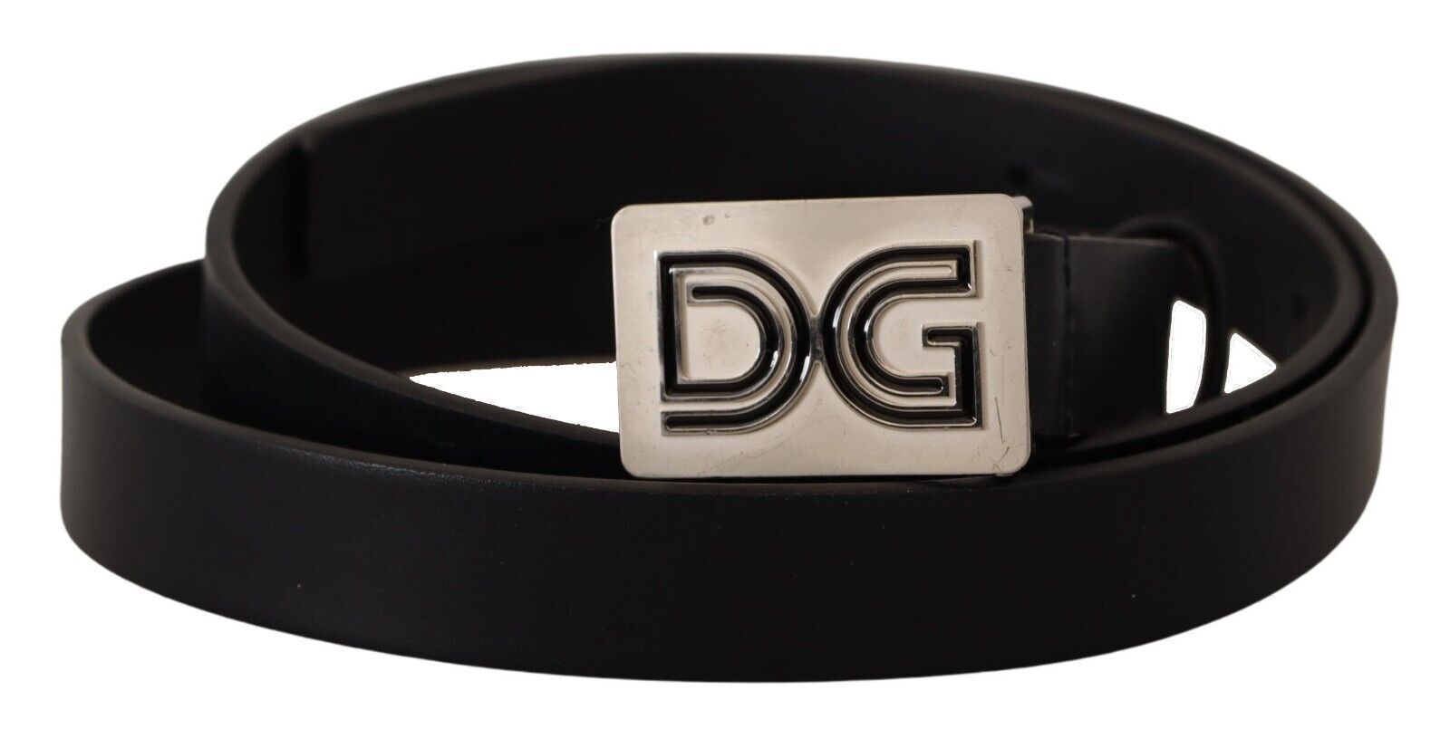 Dolce & Gabbana Schwarzes Leder Silber DG Logo Schnalle Gürtel