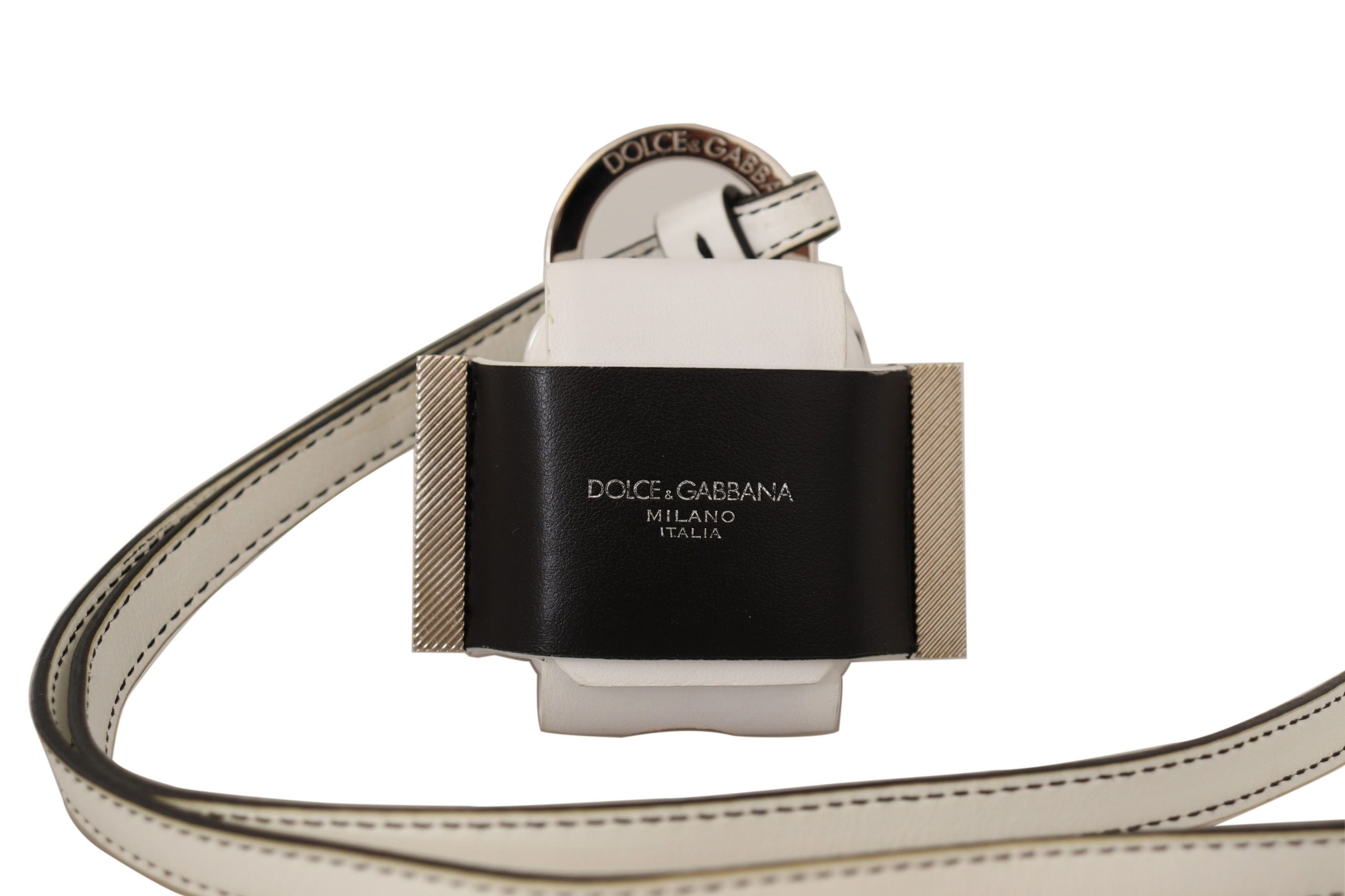 Dolce & Gabbana Weiß Schwarz Lederband Silber Metall Logo Airpods Fall