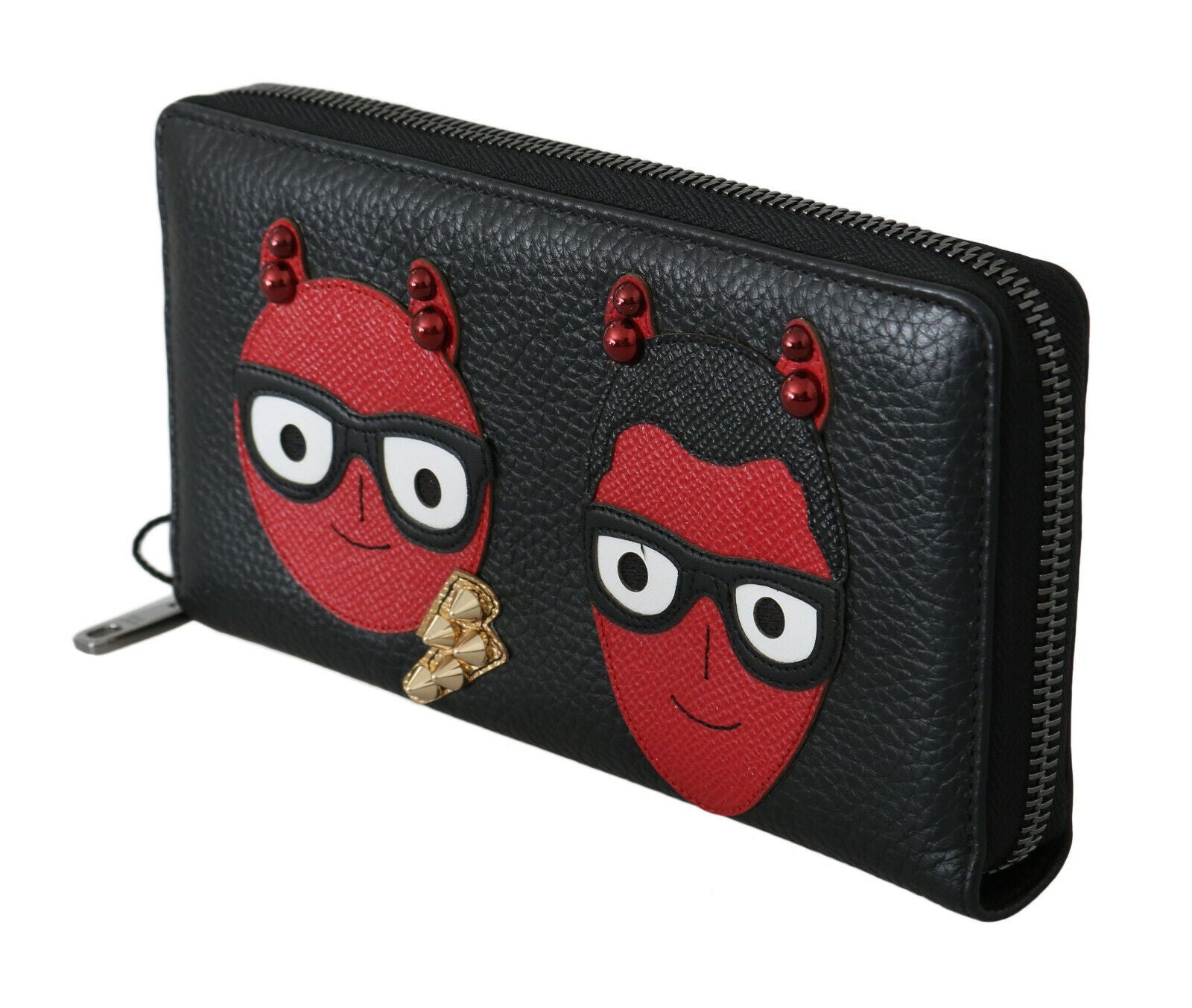 Dolce & Gabbana Schwarzes rotes Leder #DGFAMILY Zipper Continental Geldbörse
