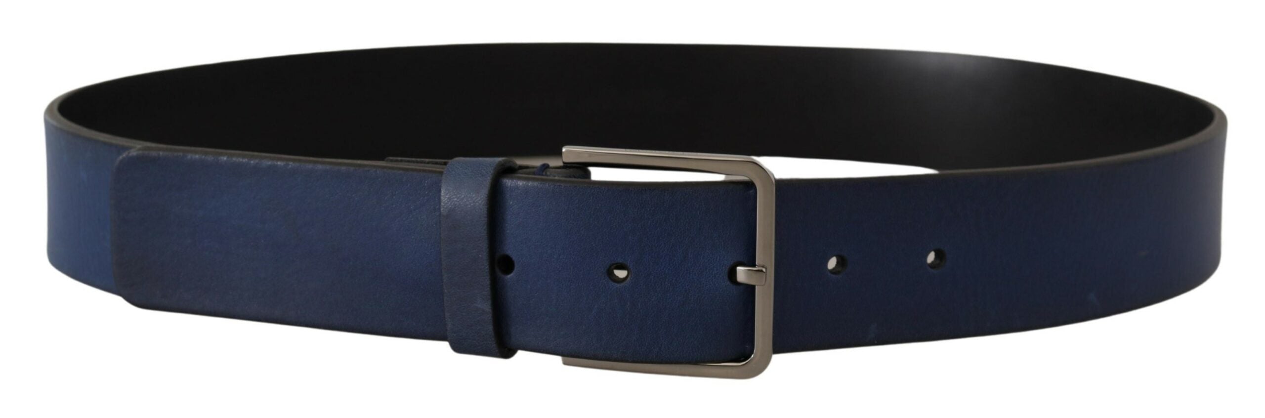 Dolce & Gabbana Blaues Kalbsleder Silberne Metallschnalle Klassischer Gürtel