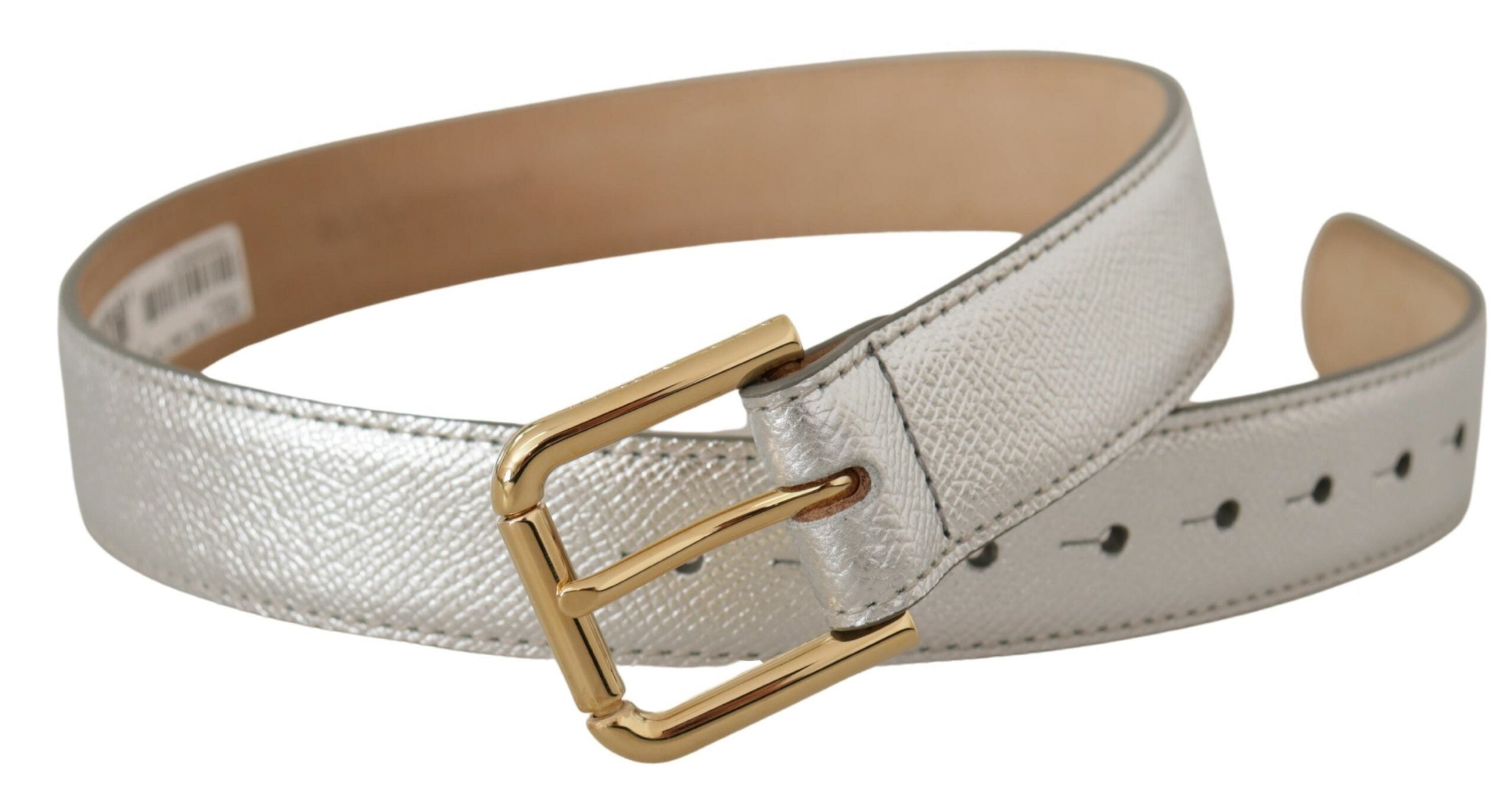 Dolce & Gabbana Silberner Leder-Goldton-Logo-Metall-Taillenschnalle-Gürtel