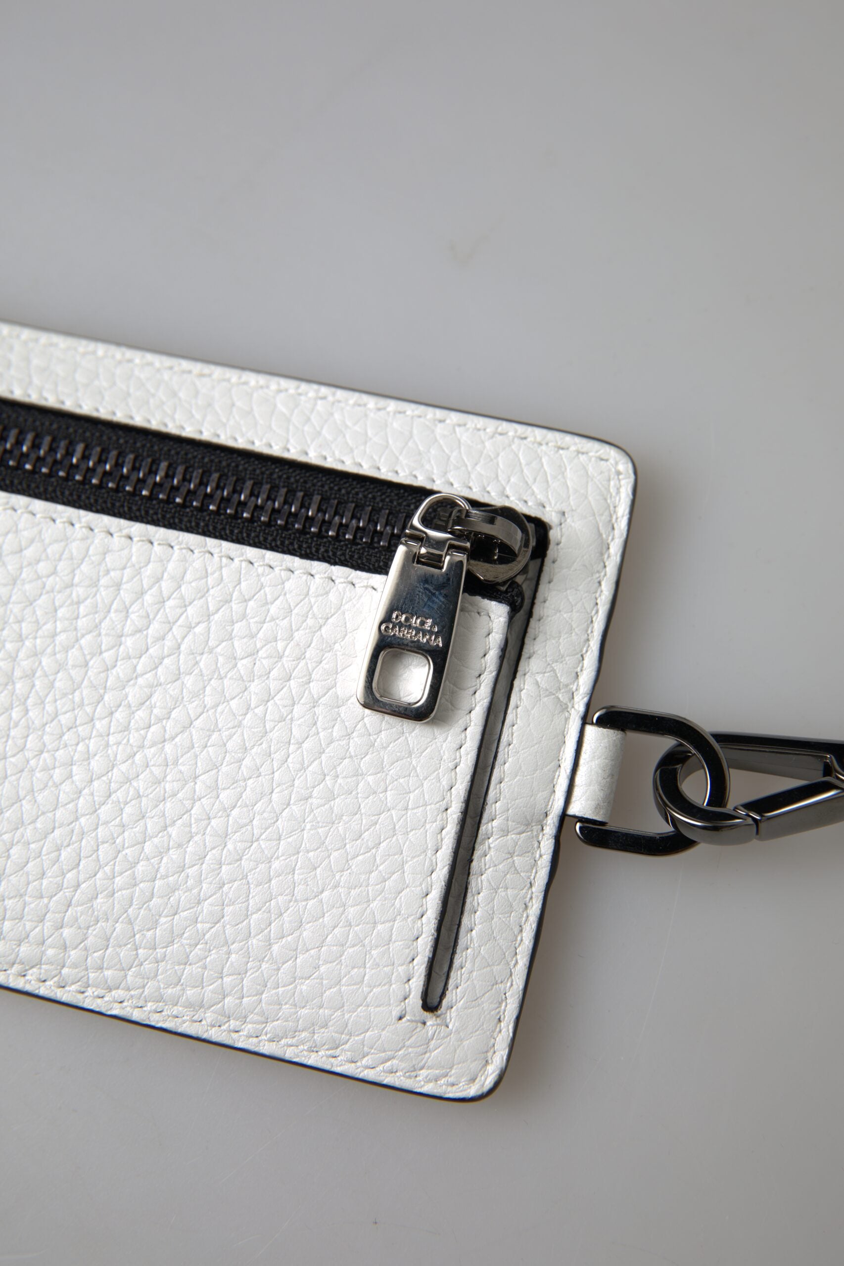 Dolce & Gabbana Weißes Leder Lanyard Logo Kartenhalter Männer Brieftasche