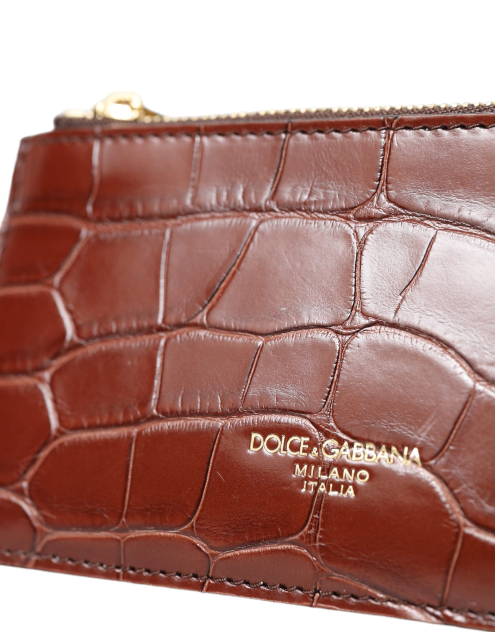Dolce & Gabbana Brown Alligator Leder Airpods Fall Münze Geldbeutel Brieftasche