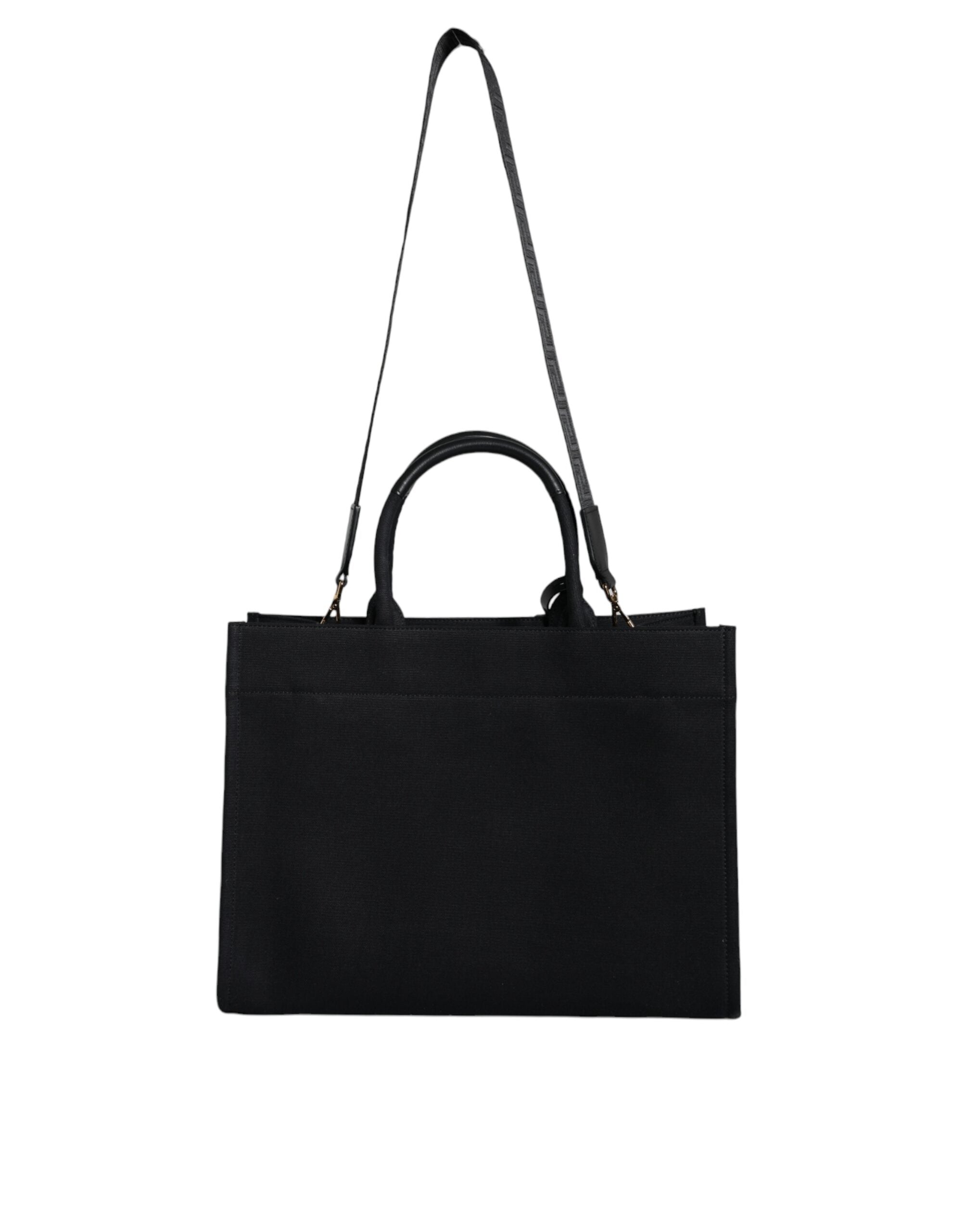 Versace Schwarze Top Handle Canvas Leder Logo Crossbody Tote Bag
