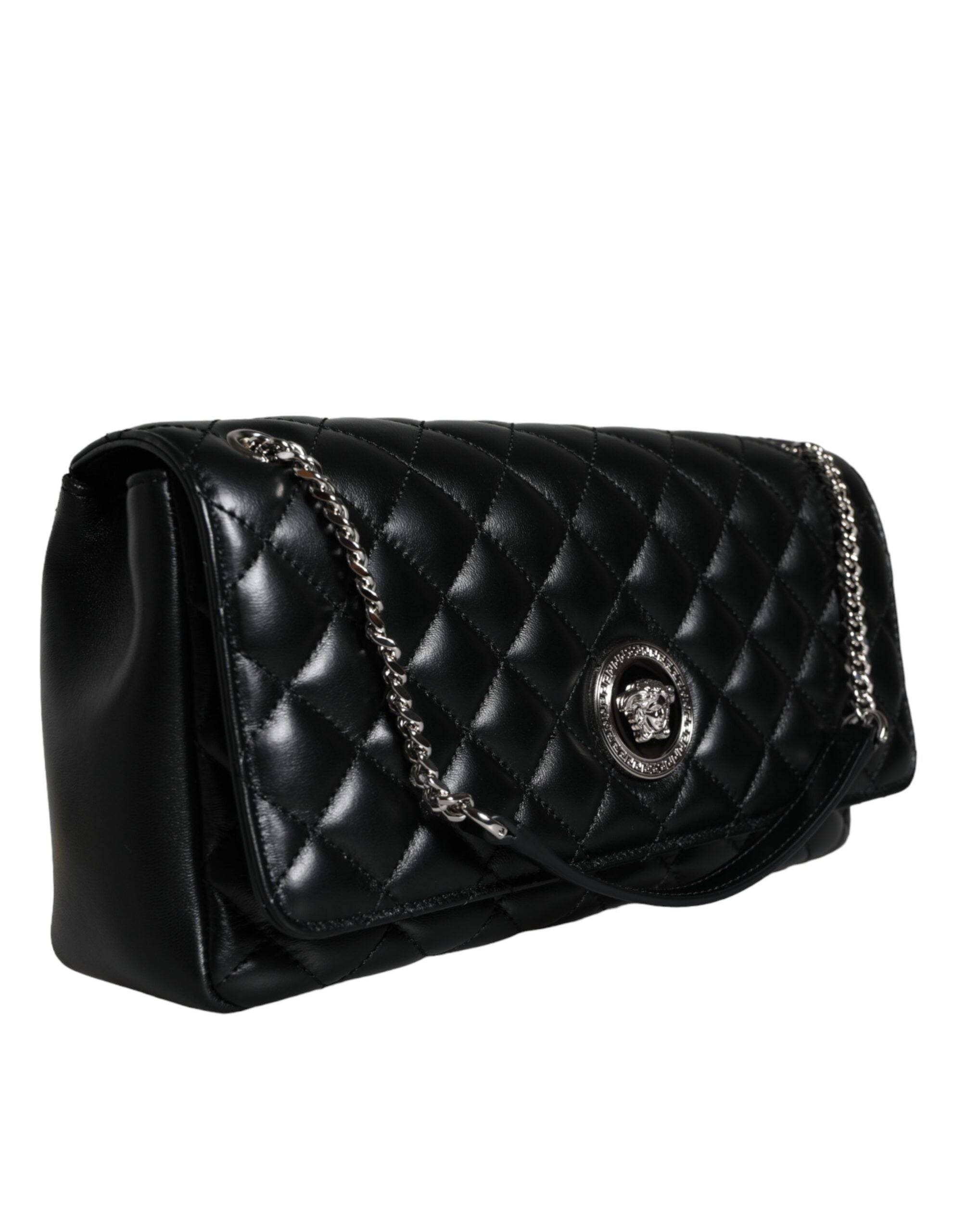Versace Schwarze gesteppte Lammleder Crossbody Umhängetasche