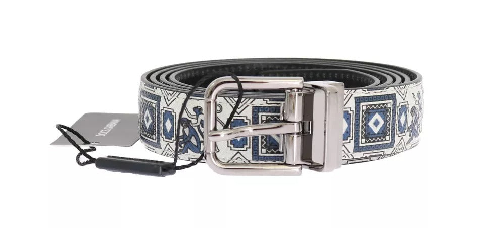 Dolce & Gabbana Weiß Blaue Seidenfliege Ledergürtel Geschenkbox Set