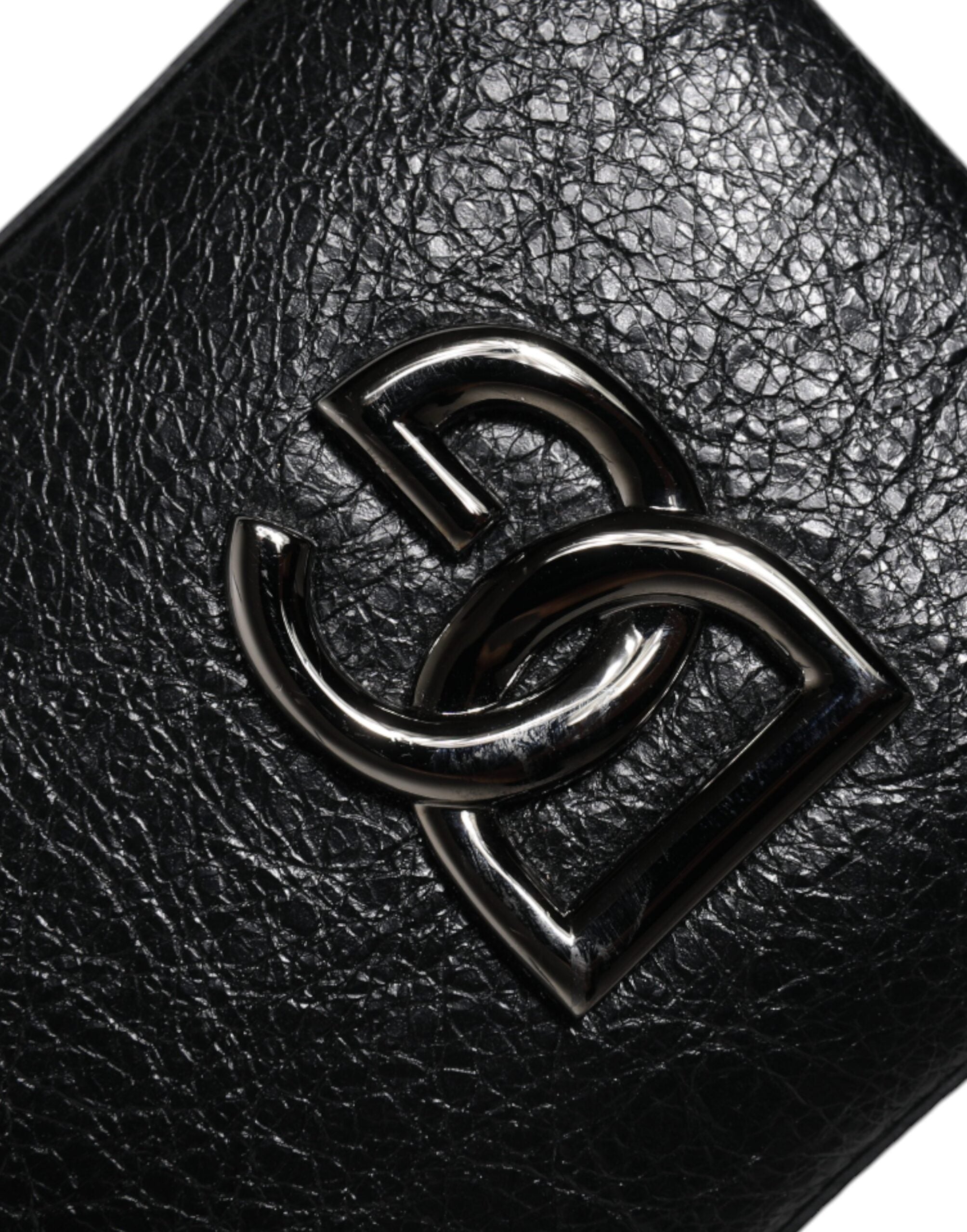 Dolce & Gabbana Schwarzes Leder Portemonnaie Crossbody Chain Sling Phone Bag