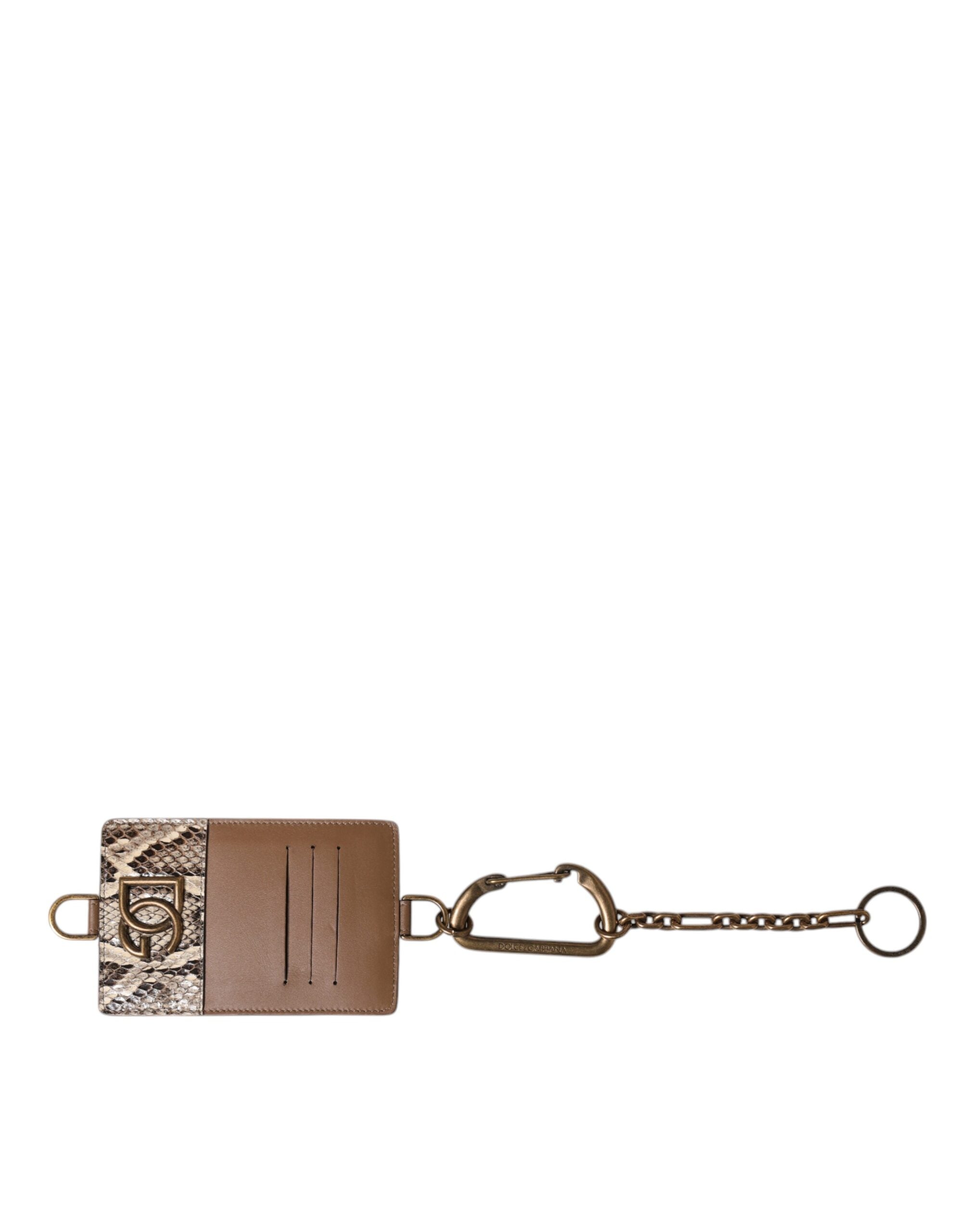 Dolce & Gabbana Braunes Exotenleder Kartenetui DG Logo Plaque Brieftasche