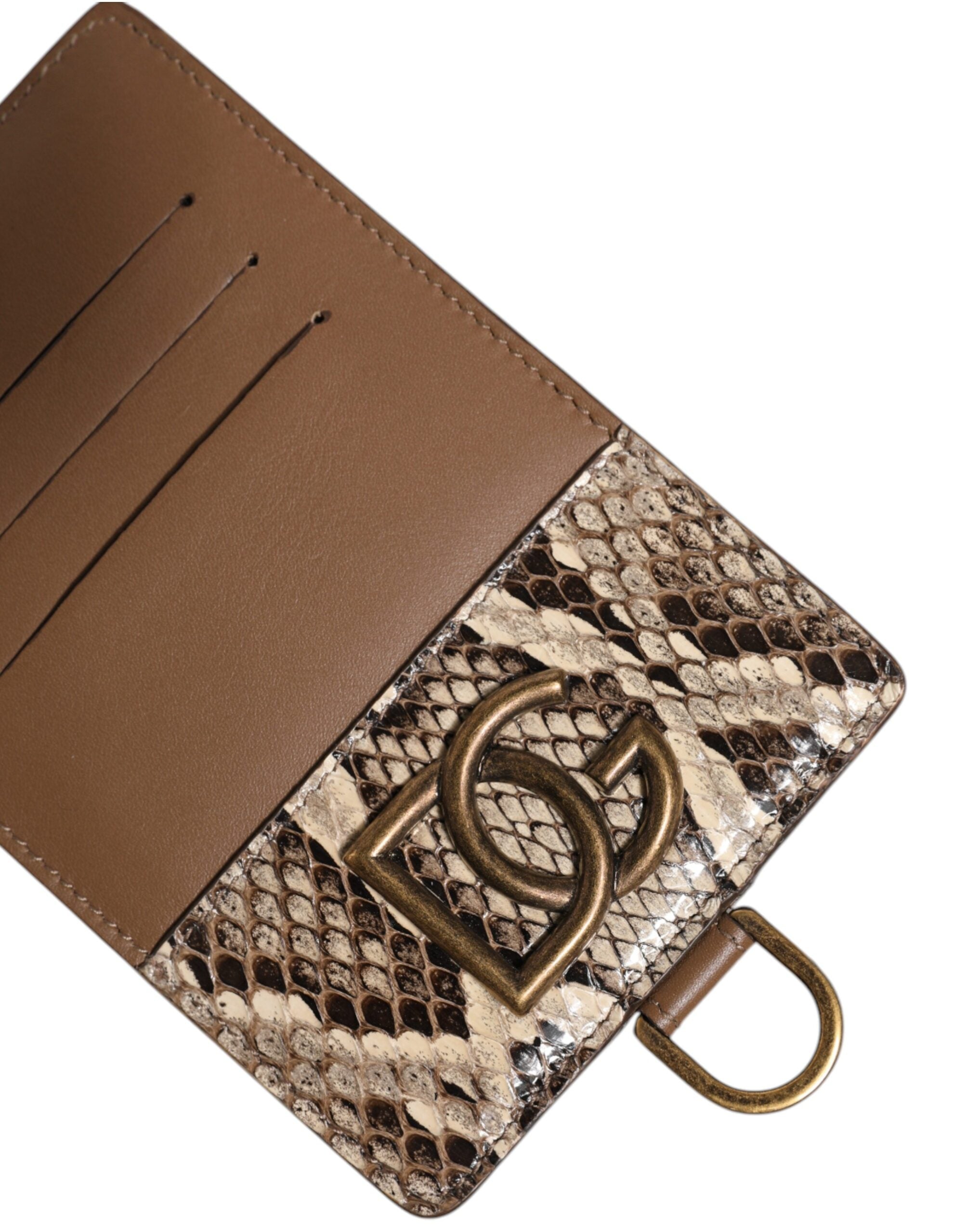 Dolce & Gabbana Braunes Exotenleder Kartenetui DG Logo Plaque Brieftasche