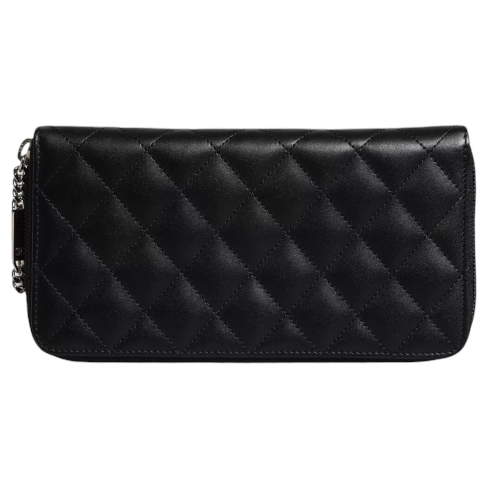 Chanel Schwarzes gestepptes Leder Logo CC Continental Zip Wallet