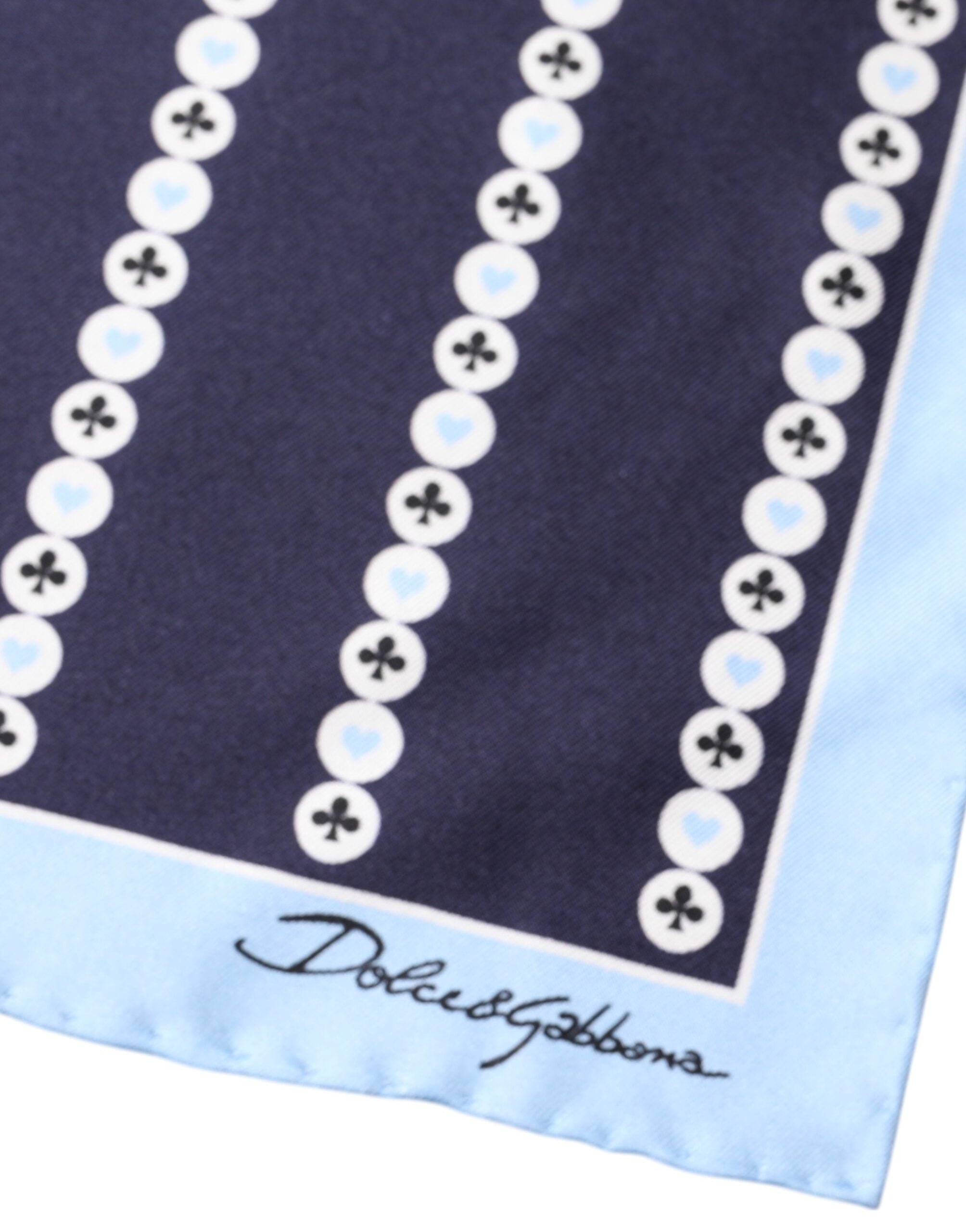 Dolce & Gabbana Blaues Herz Spade Seidentaschentuch Schal