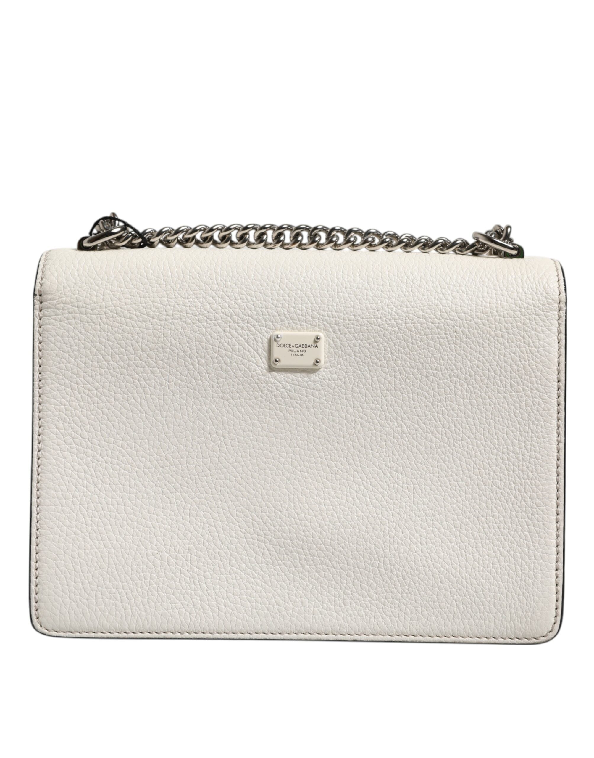 Dolce & Gabbana Weiße Rosalia Kleine Tasche mit Kettenschulterriemen aus Kalbsleder