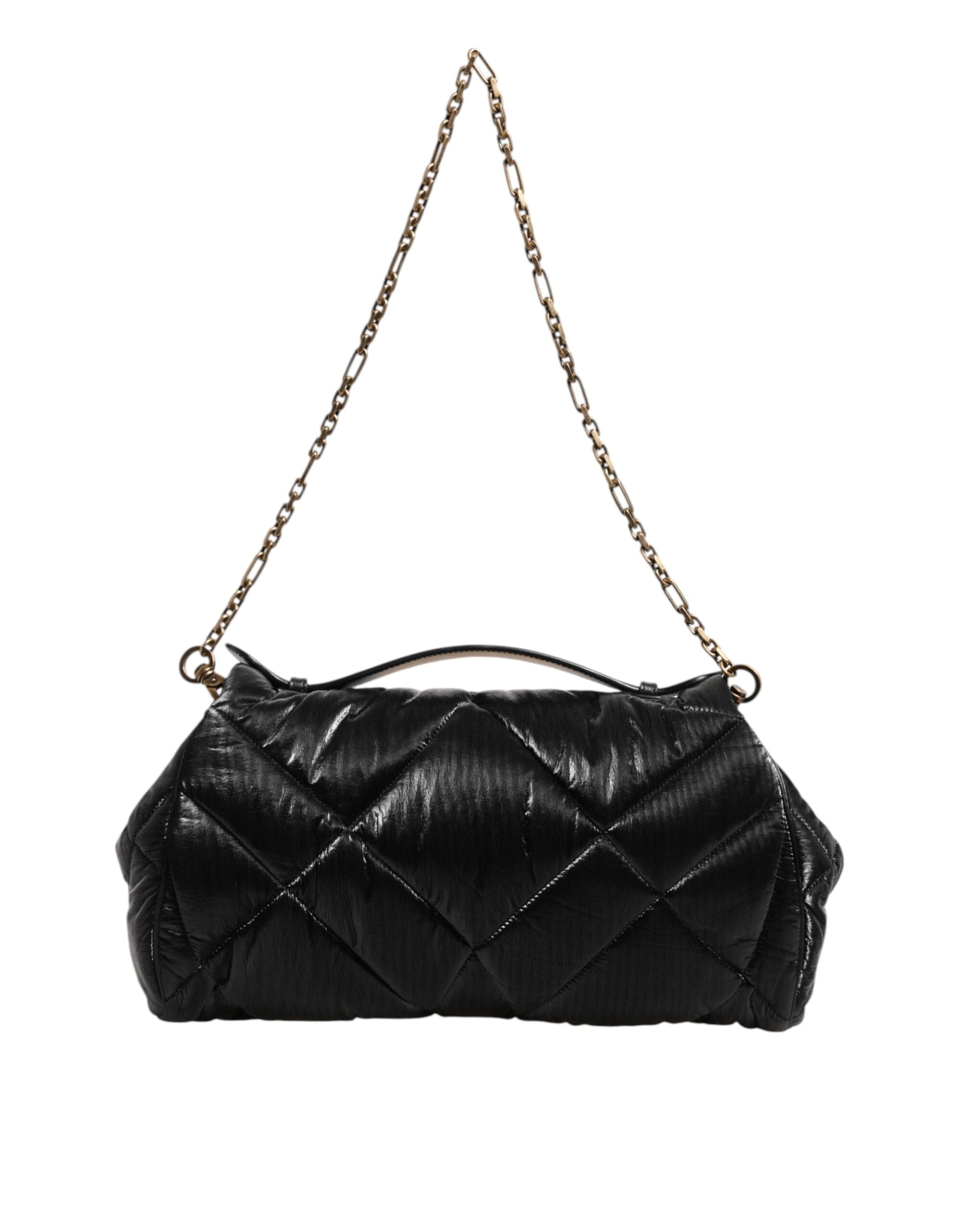 Dolce & Gabbana Schwarz gesteppte Nylon Devotion Satchel Tasche mit Kettenriemen