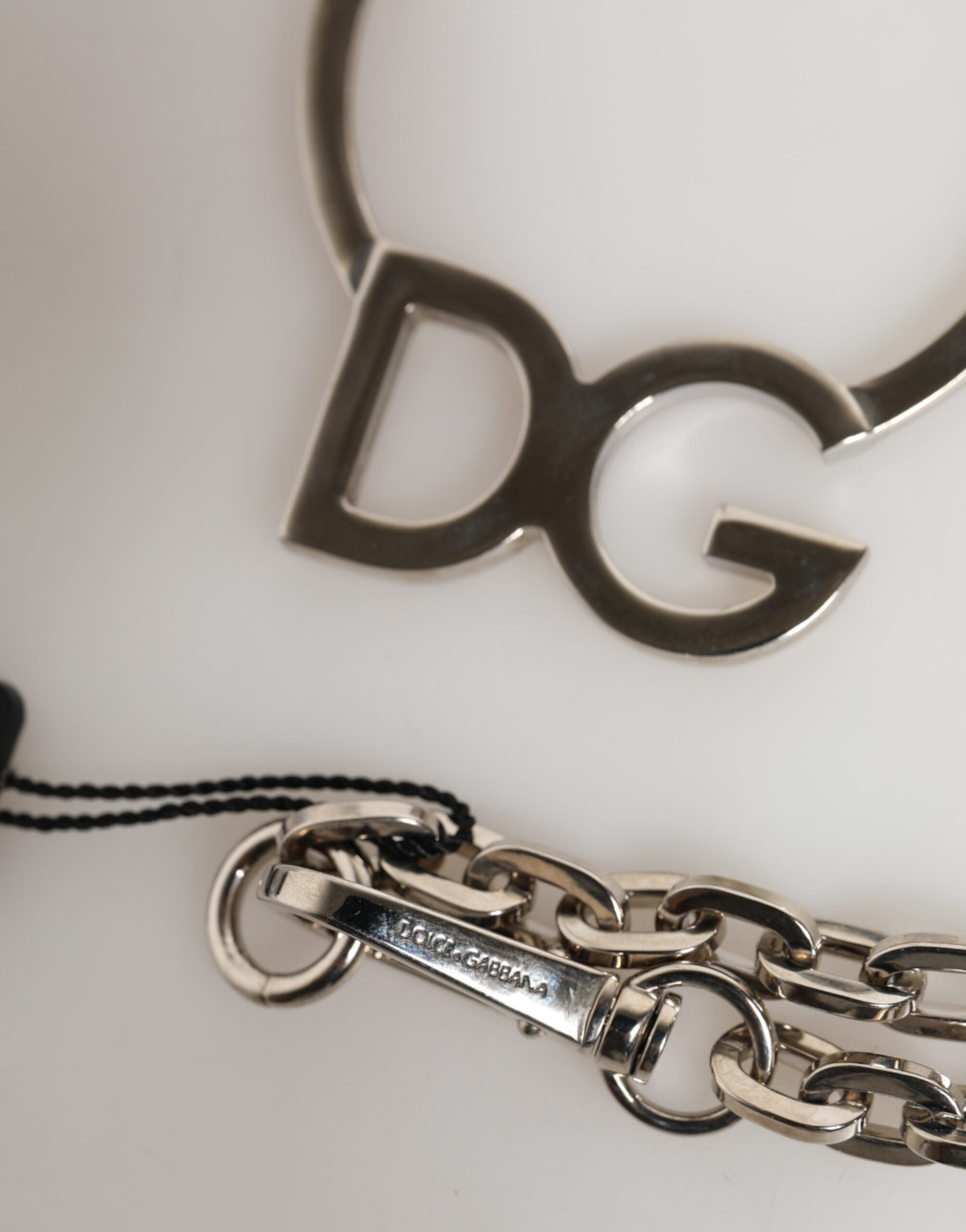 Dolce & Gabbana Silber-Ton Messing Kette DG Logo Anhänger Männer Halskette