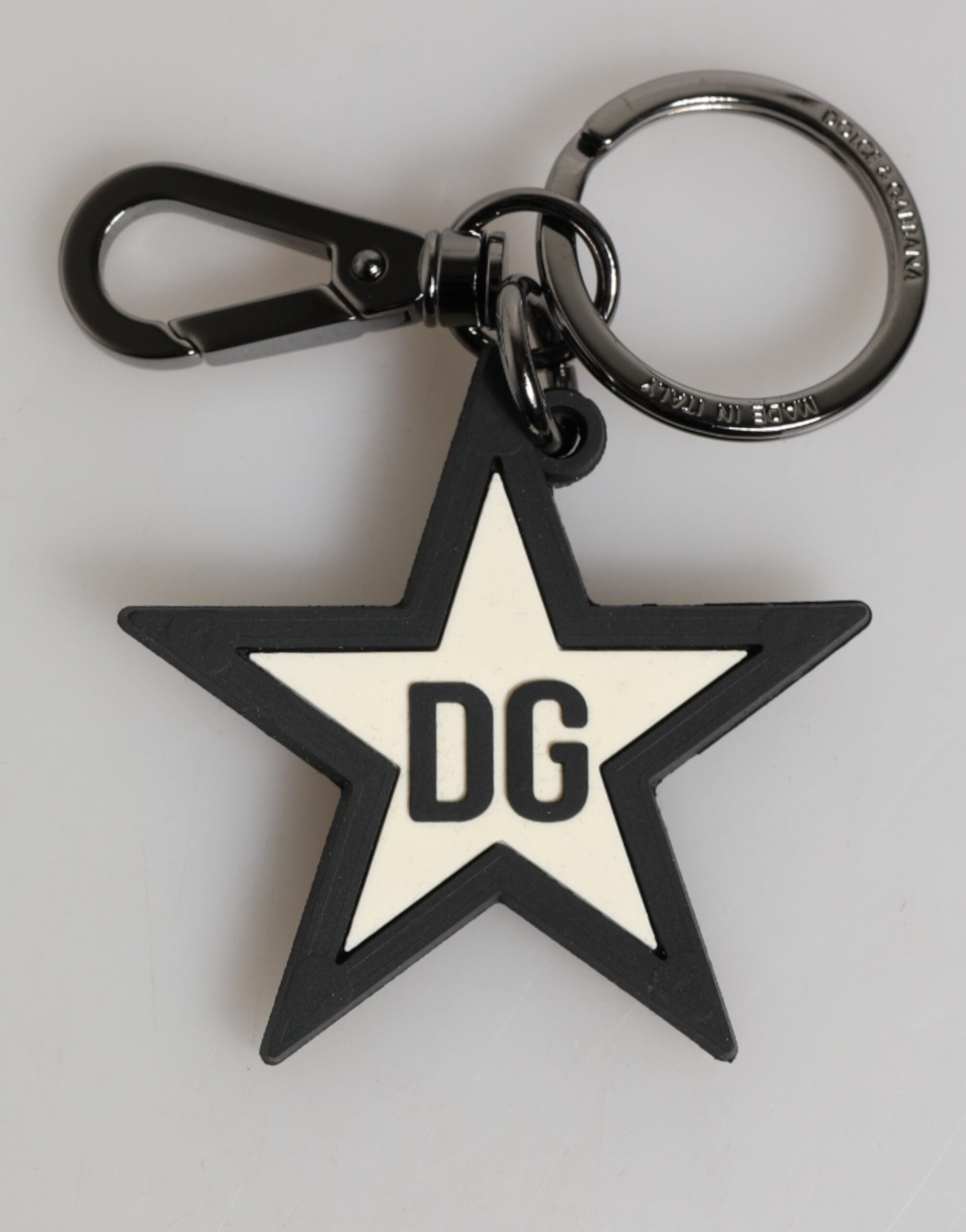 Dolce & Gabbana Weiß Schwarz DG Logo Star Gummi Herren Schlüsselanhänger Schlüsselring