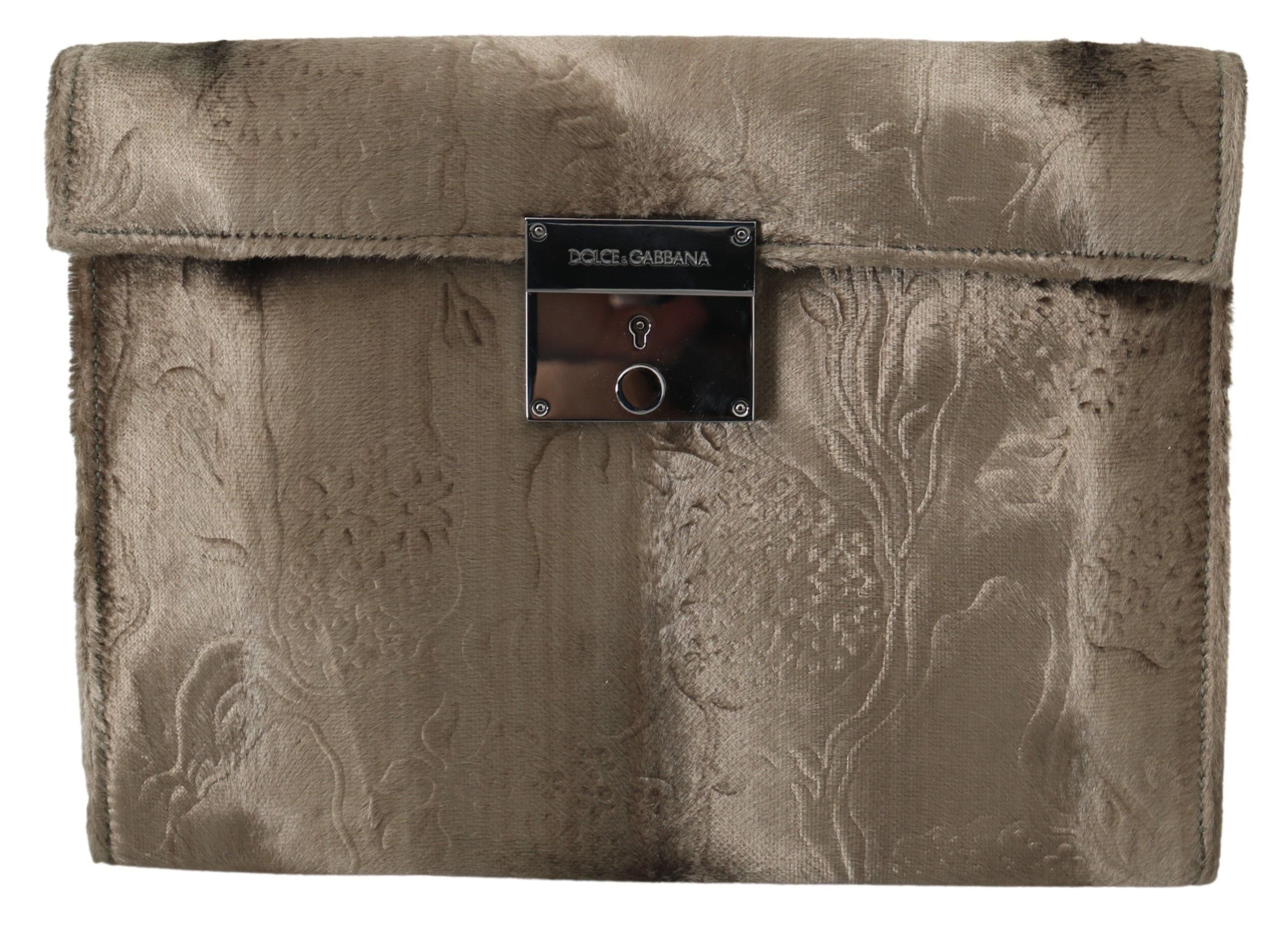 Dolce & Gabbana Beige Samt Floral Leder Männer Dokument Aktentasche