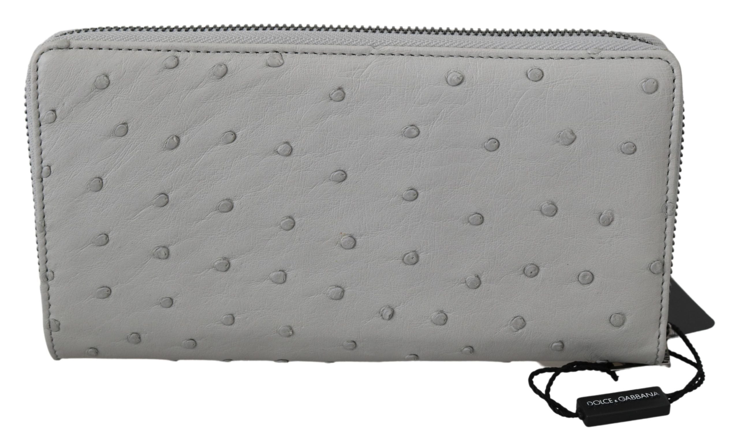 Dolce & Gabbana Weißes Straußenleder Continental Herren Clutch Wallet