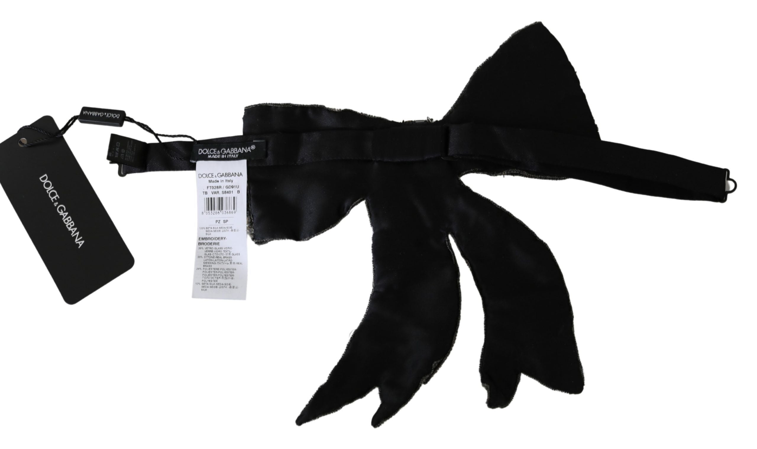 Dolce & Gabbana Silberne Kristall Perlen Pailletten 100% Seide Laufsteg Halskette Bowtie