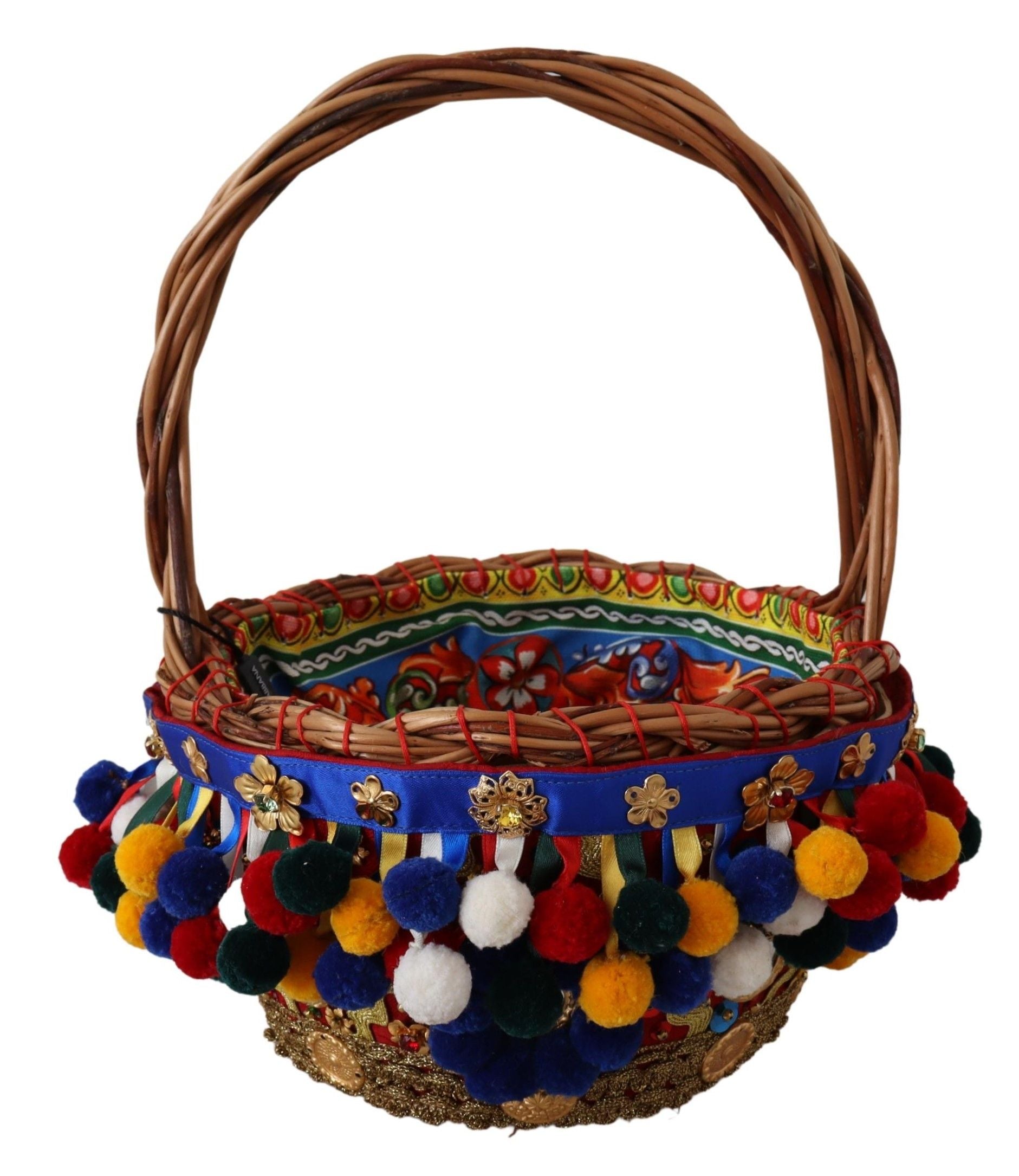 Dolce & Gabbana Multicolor Baumwolle verschönert Agnese Korb Tragetasche