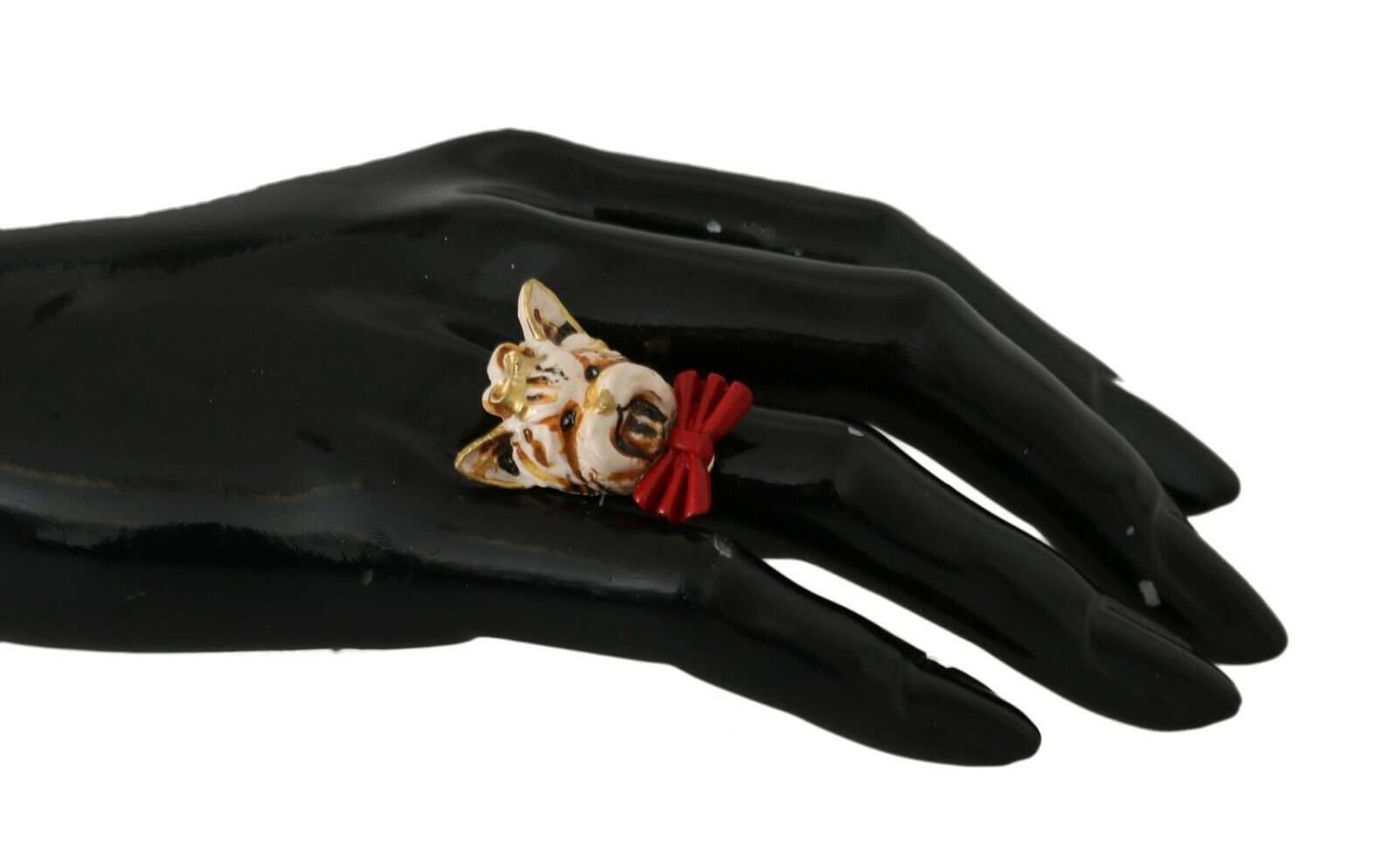 Dolce & Gabbana Gold Messing Harz Beige Hund Haustier gebrandmarkt Accessoire Ring
