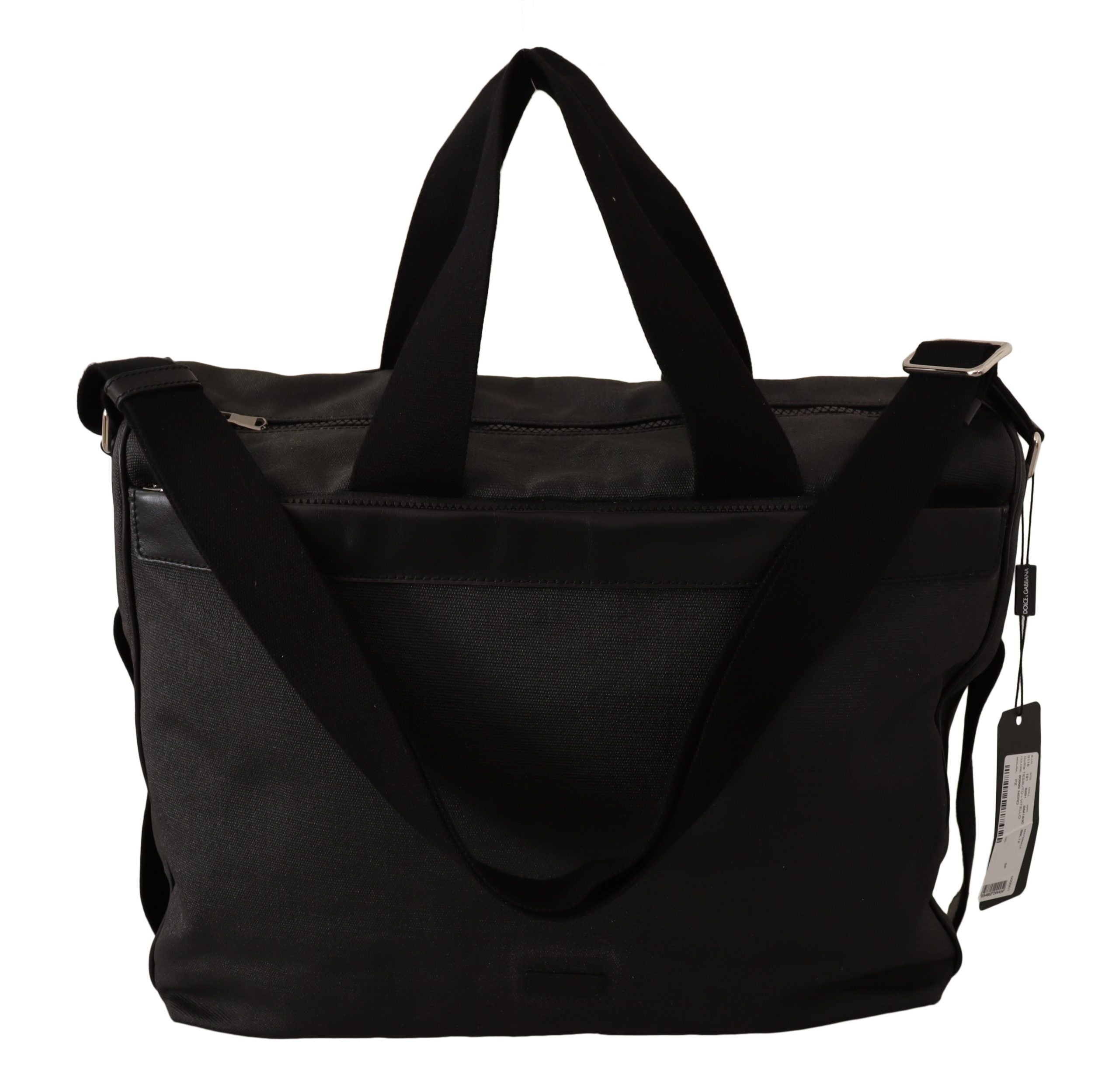 Dolce & Gabbana Schwarze Denim-Leder-Schulterriemen-Messengertasche