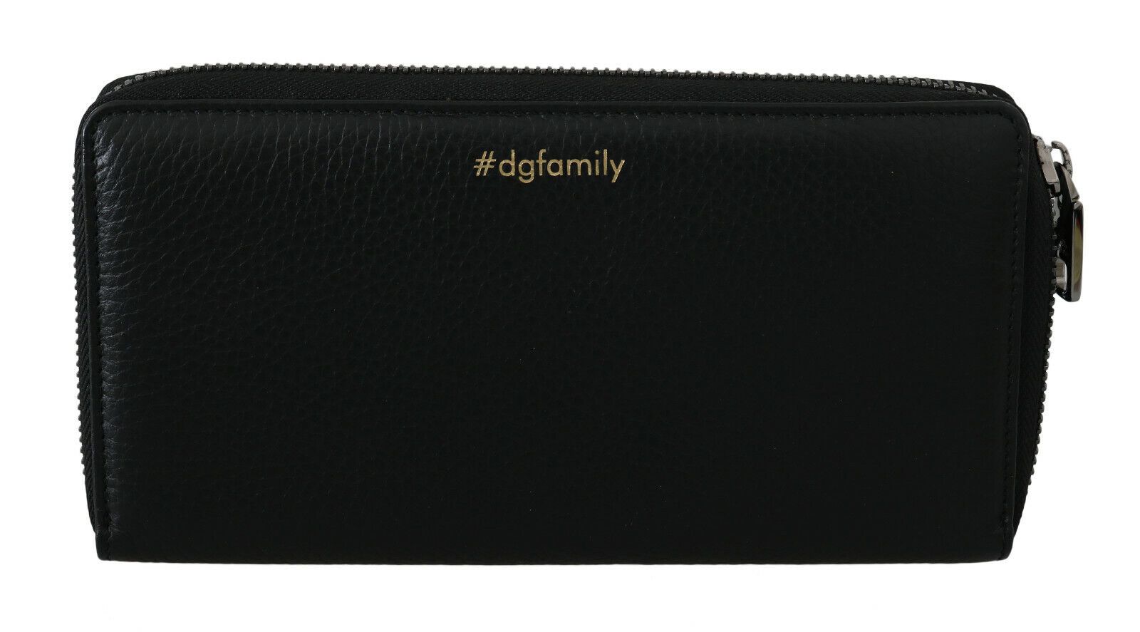 Dolce & Gabbana Schwarzes Leder #DGFAMILY Zipper Continental Herren Geldbörse