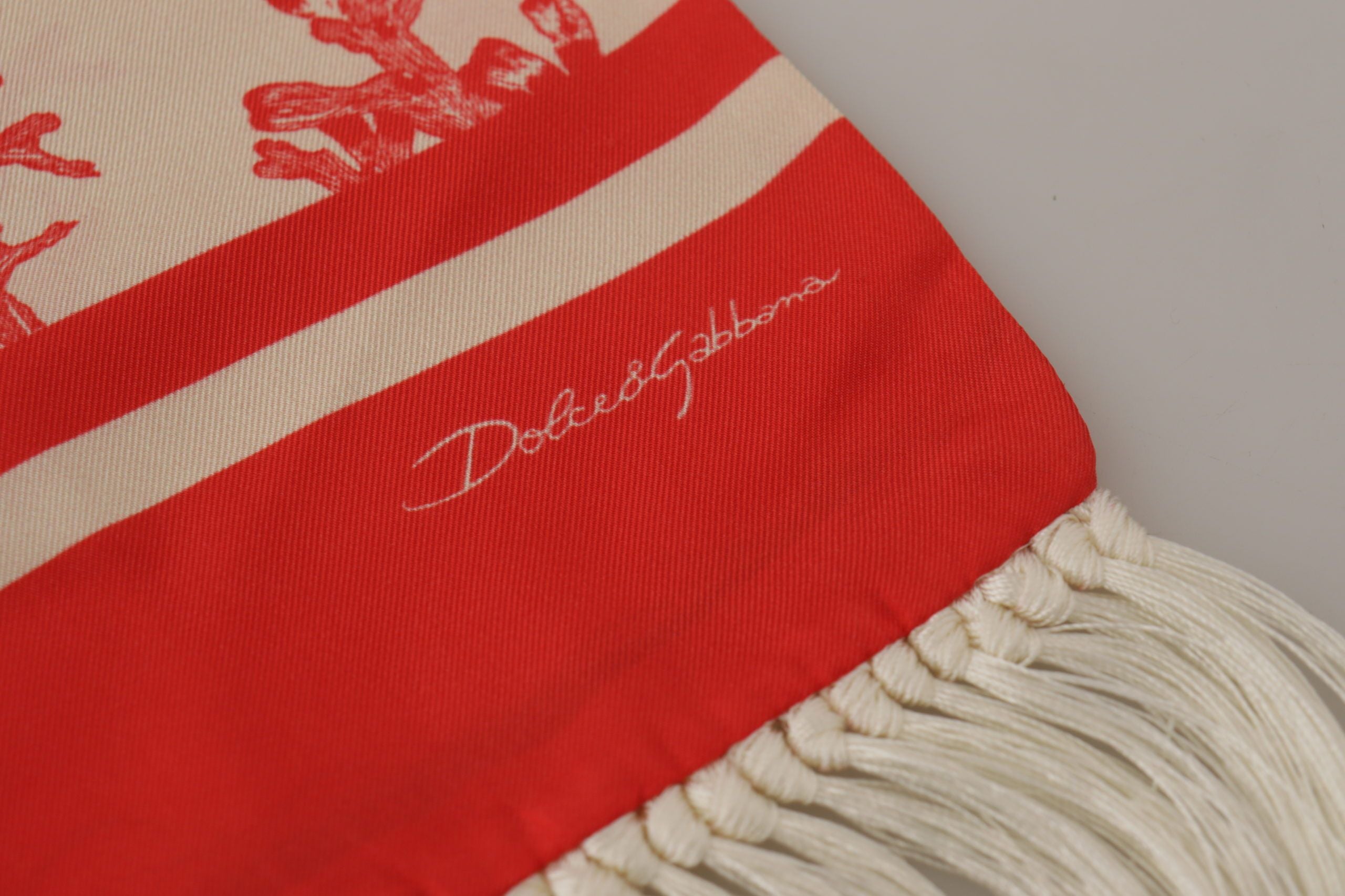 Dolce & Gabbana Weiß Rot Korallen Print Schal Wrap Fransenschal