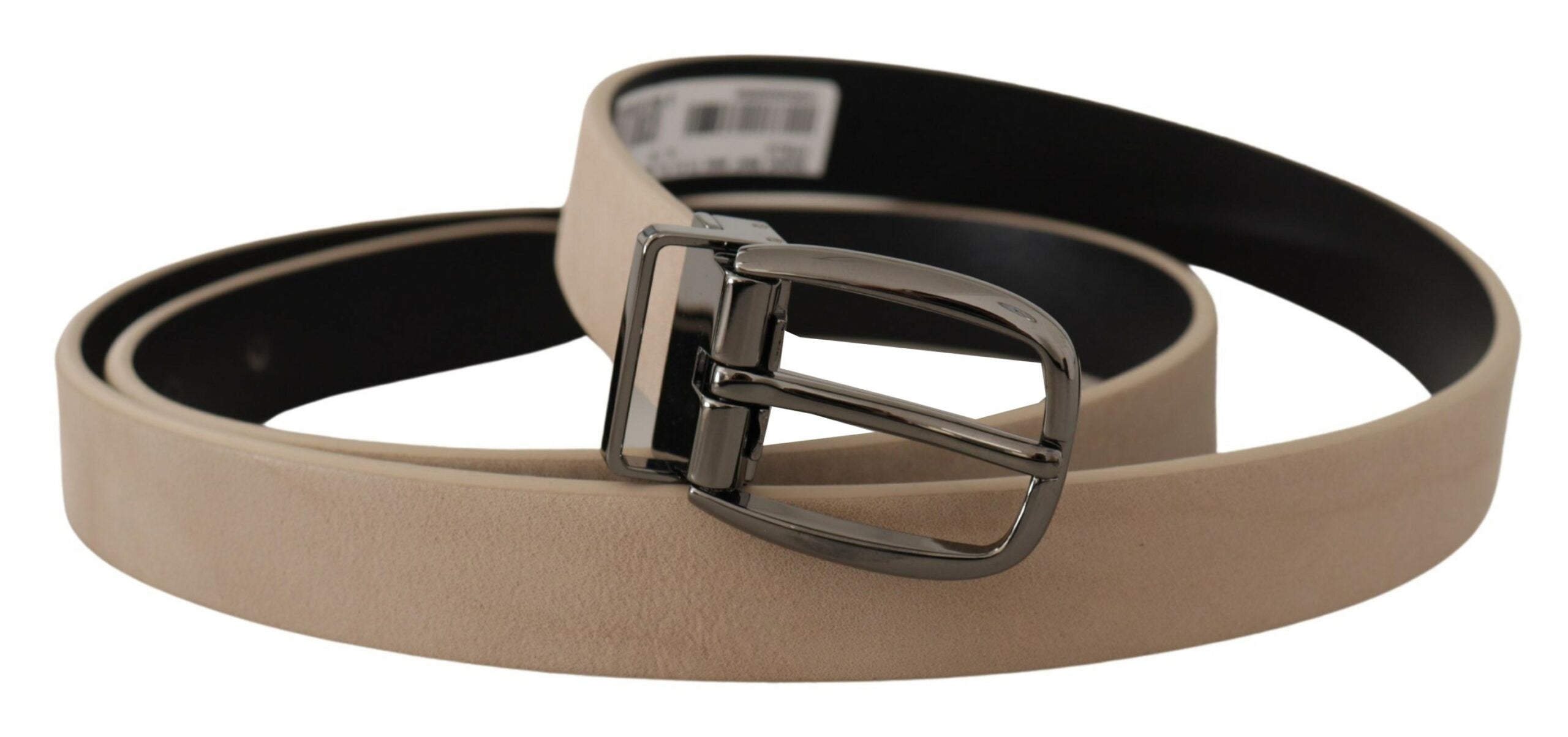 Dolce & Gabbana Beige Vitello Beigefarbener Logo-Metallschnallengürtel