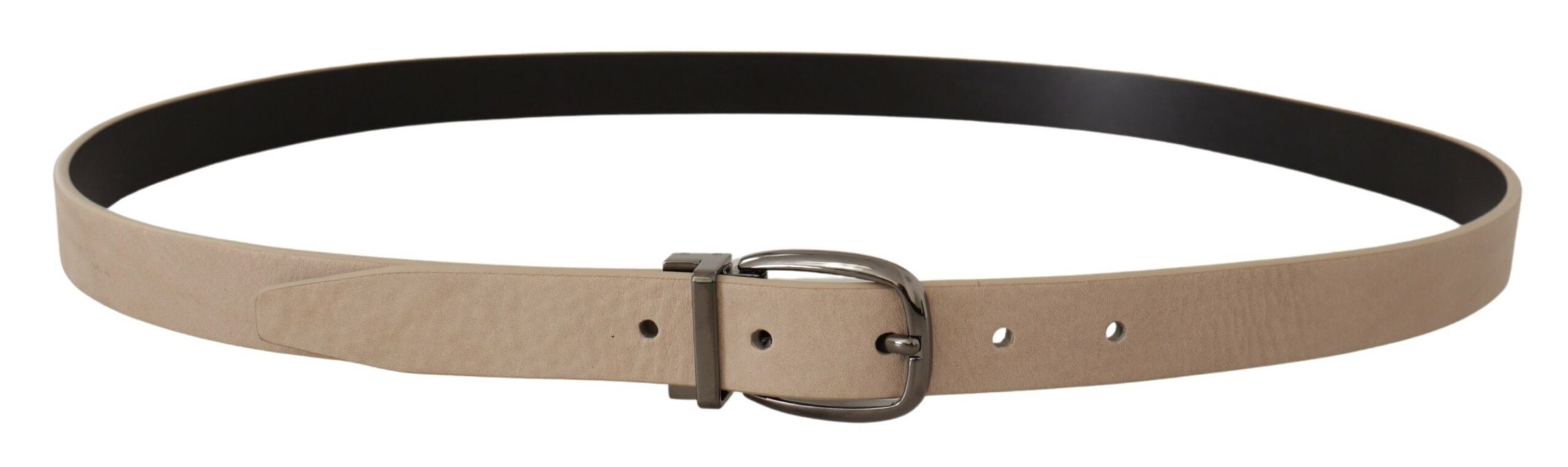 Dolce & Gabbana Beige Vitello Beigefarbener Logo-Metallschnallengürtel