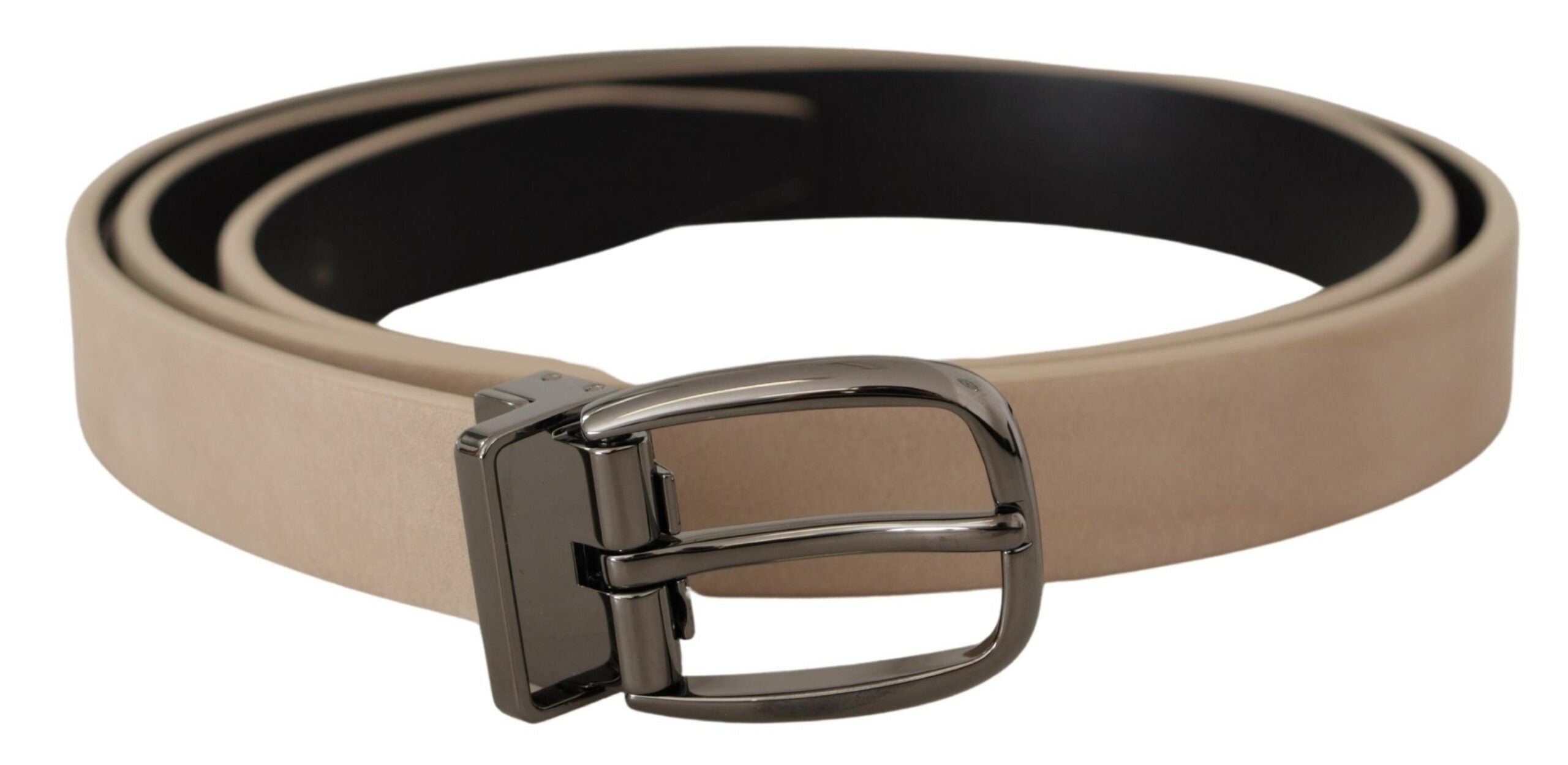 Dolce & Gabbana Beige Vitello Beigefarbener Logo-Metallschnallengürtel