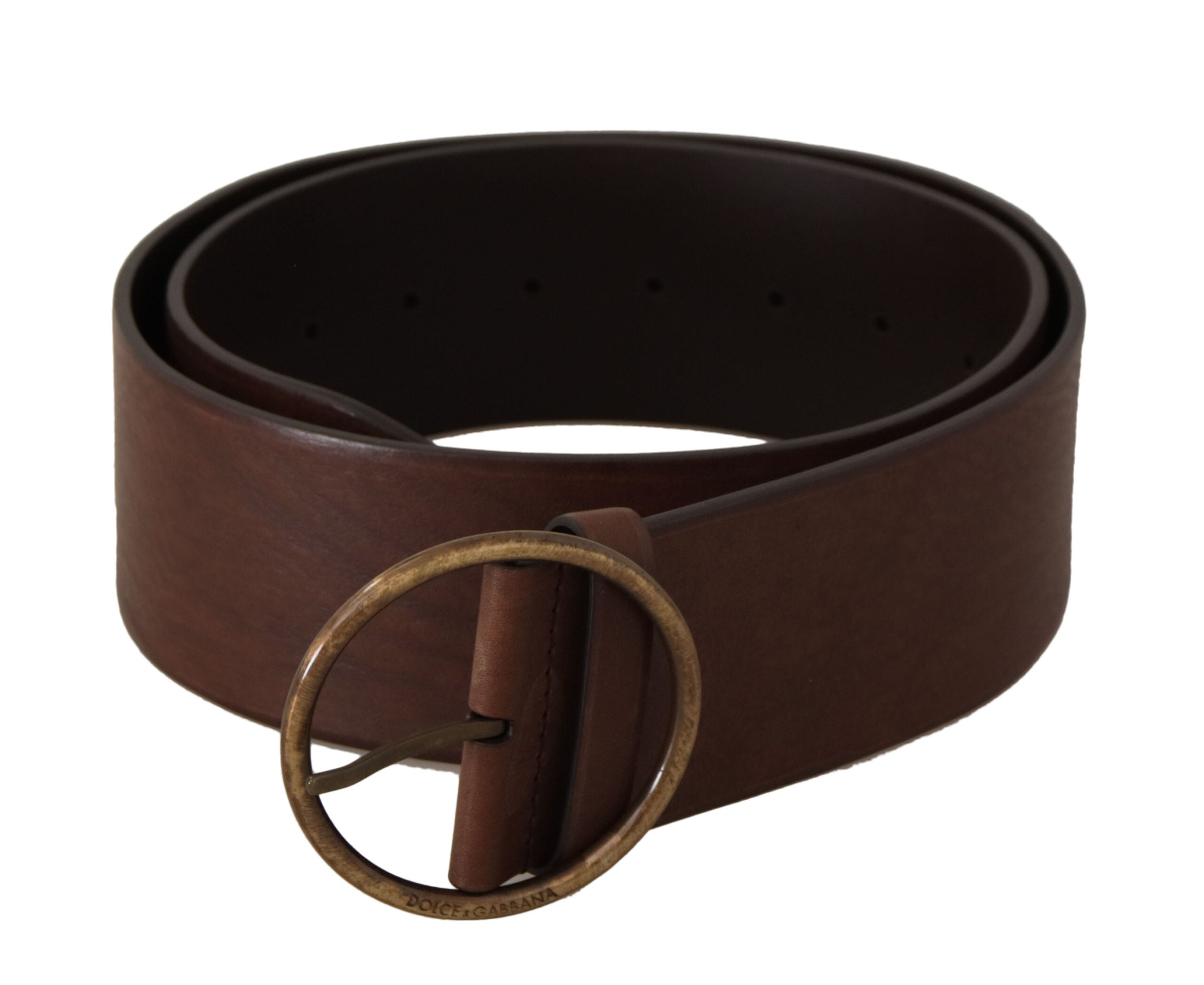 Dolce & Gabbana Brauner breiter Ledergürtel mit Logo und runder Metallschnalle