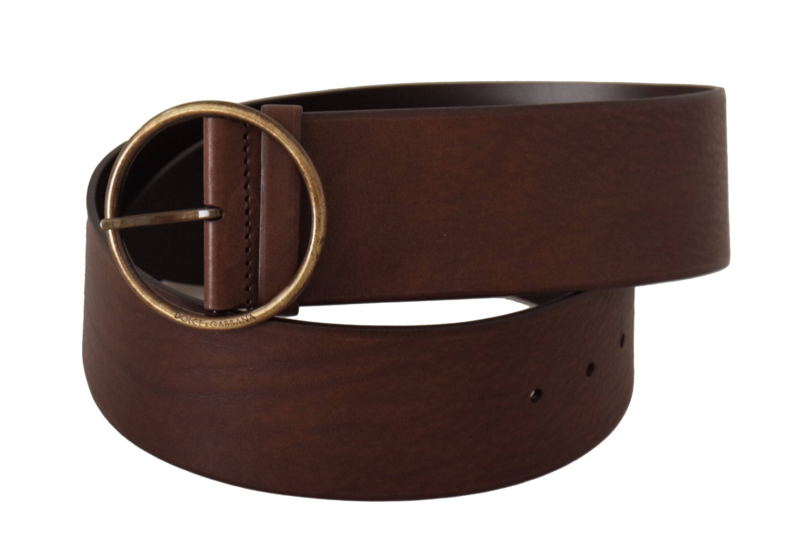 Dolce & Gabbana Brauner breiter Ledergürtel mit Logo und runder Metallschnalle