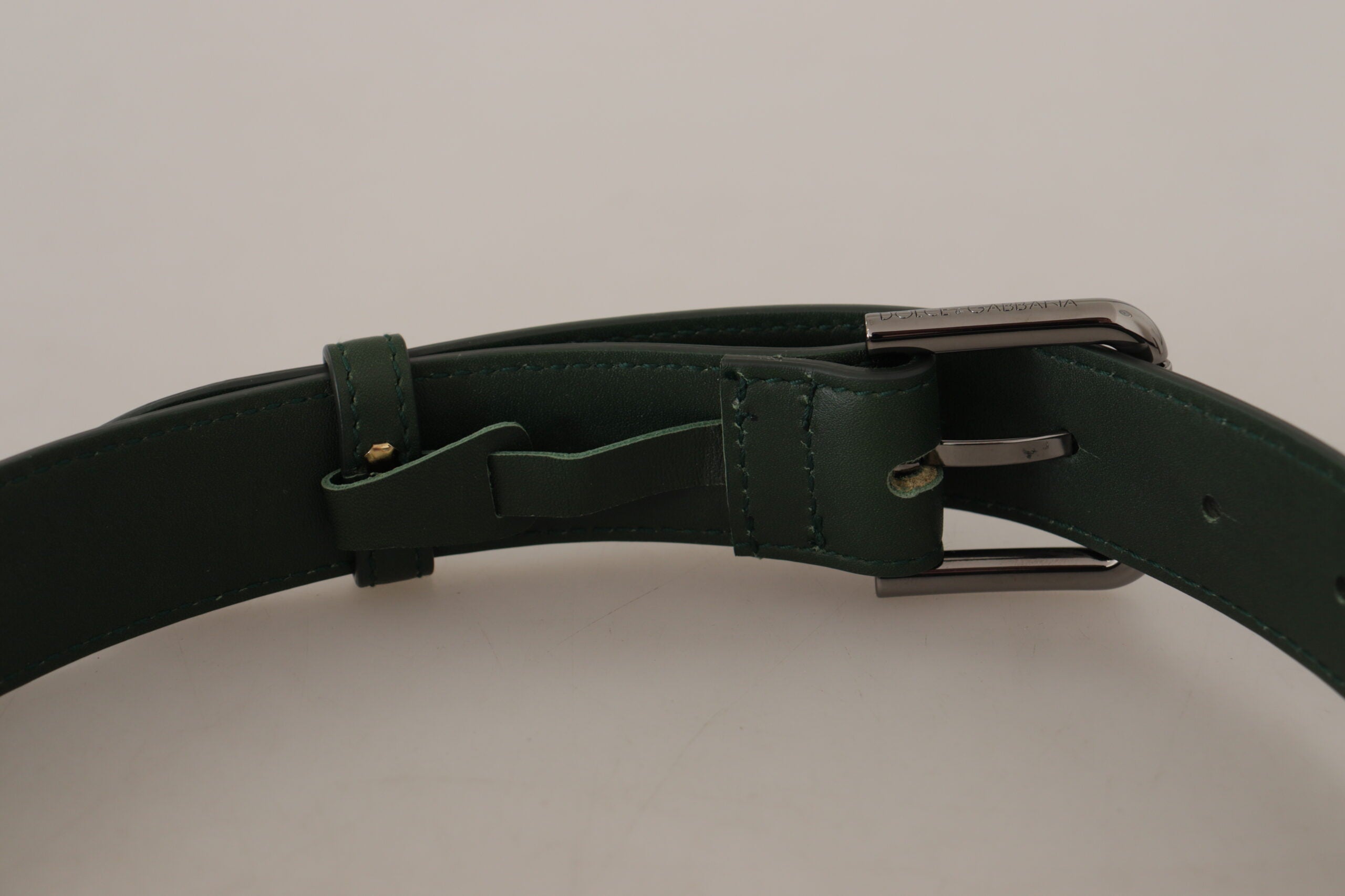 Dolce & Gabbana Army Green Leder Logo Metall Gürtelschnalle