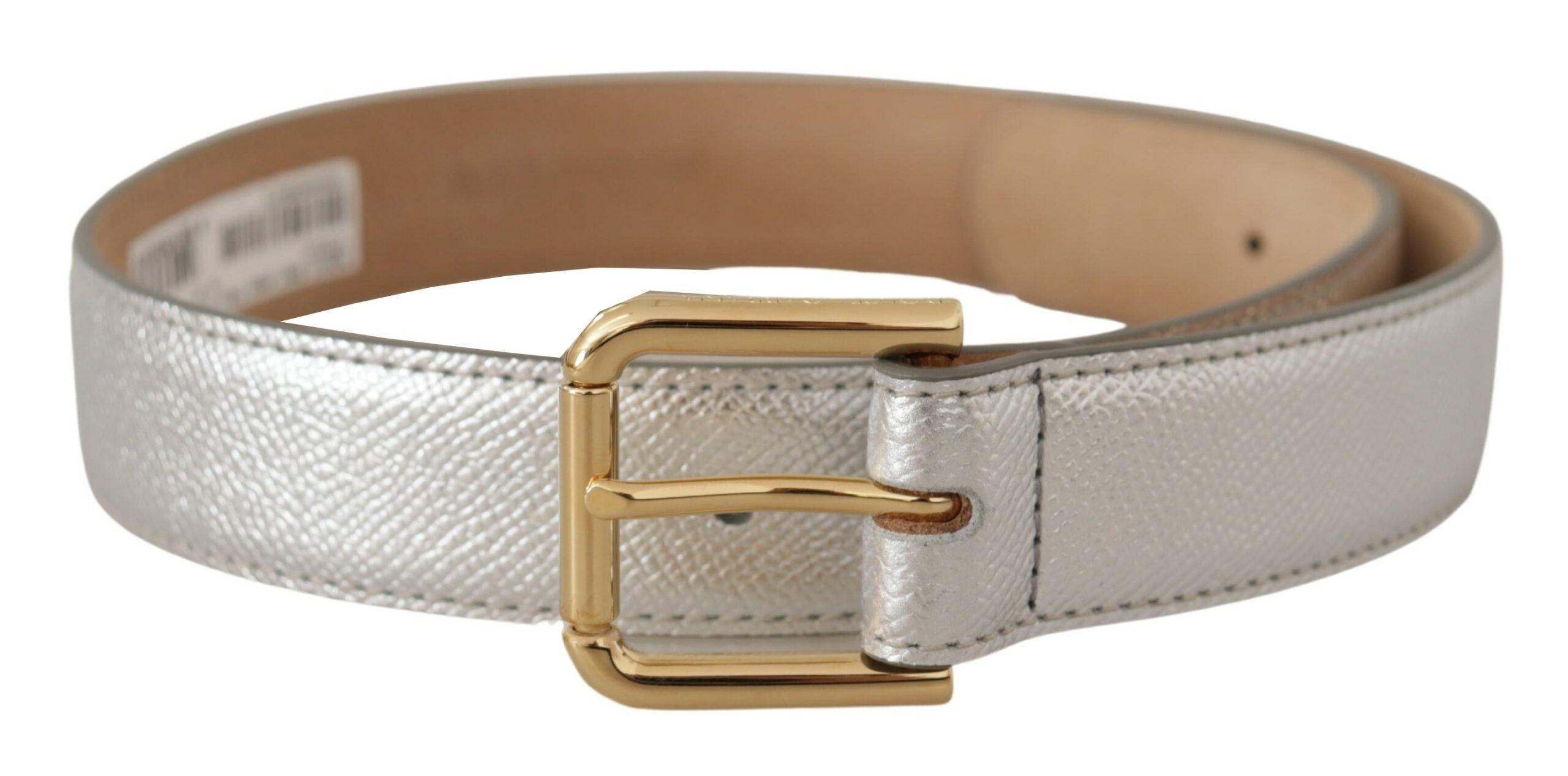 Dolce & Gabbana Silberner Leder-Goldton-Logo-Metall-Taillenschnalle-Gürtel