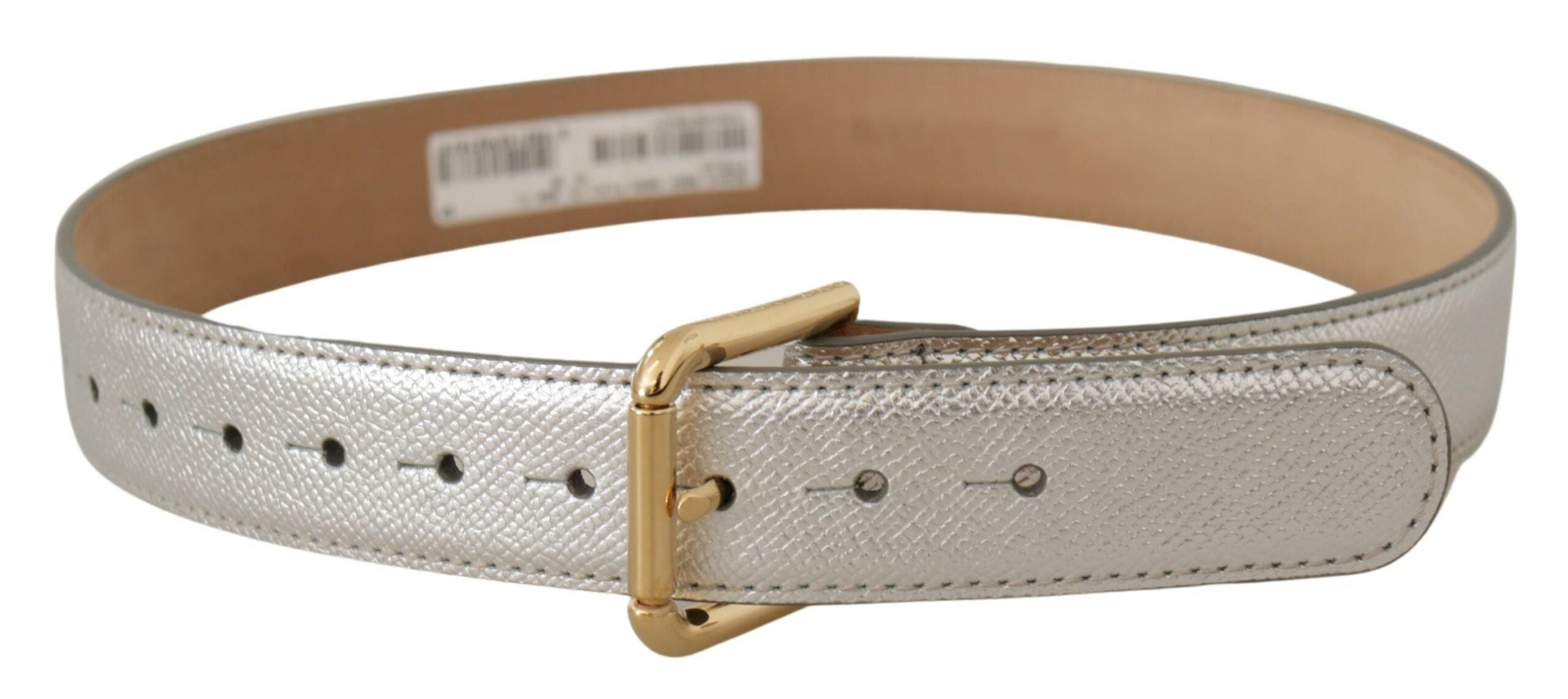 Dolce & Gabbana Silberner Leder-Goldton-Logo-Metall-Taillenschnalle-Gürtel