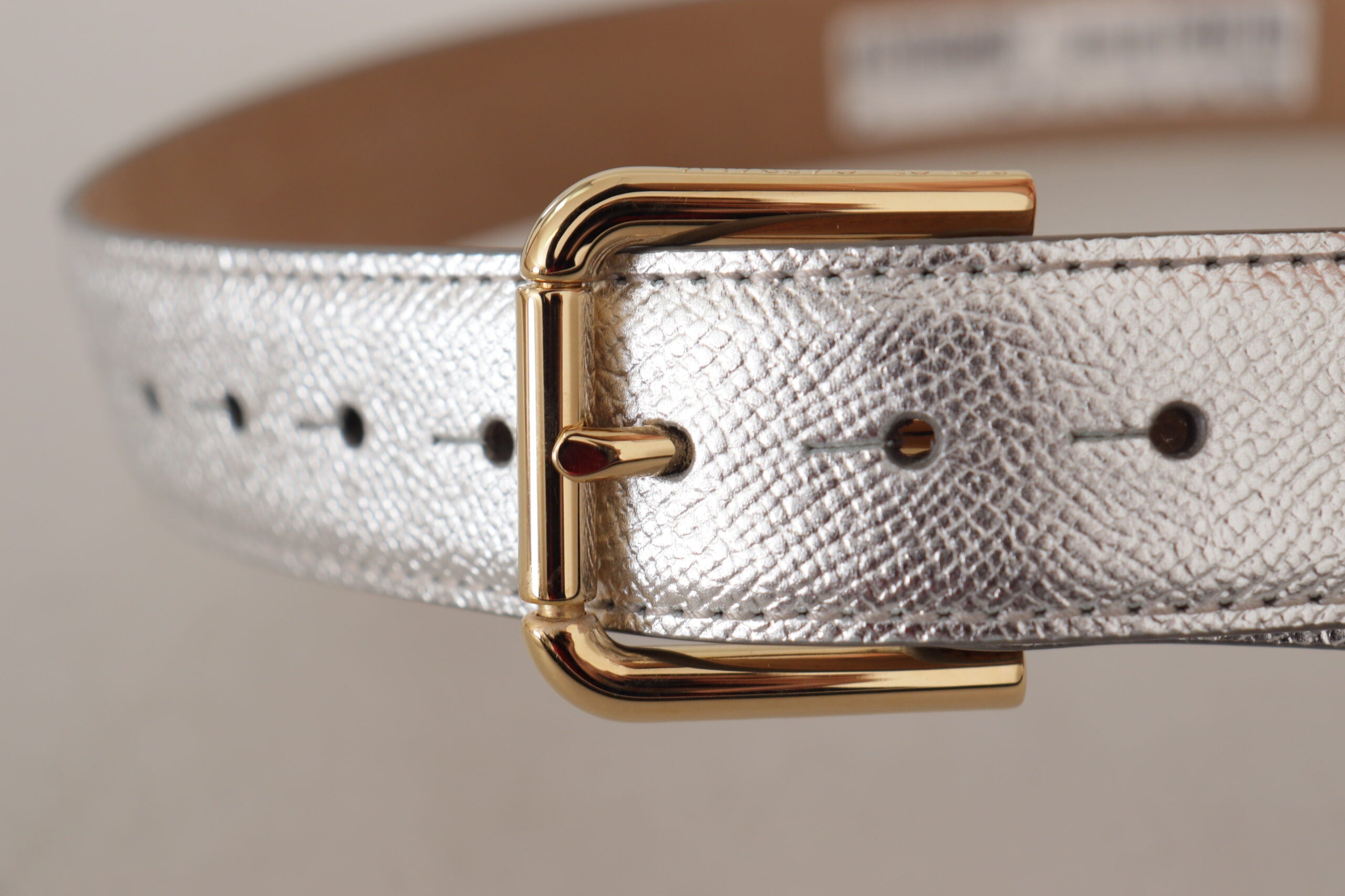 Dolce & Gabbana Silberner Leder-Goldton-Logo-Metall-Taillenschnalle-Gürtel