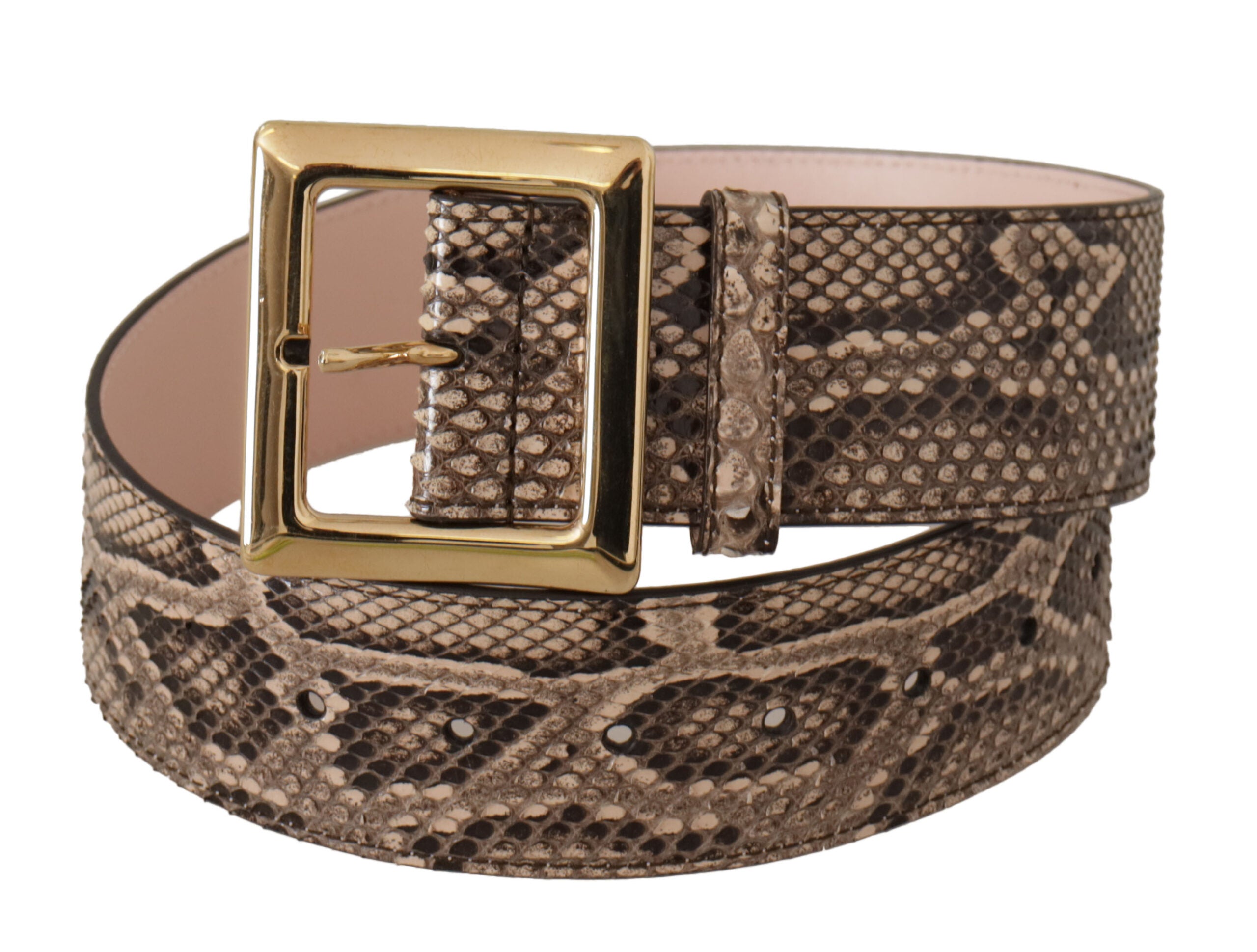 Dolce & Gabbana Beigefarbener Exotenledergürtel mit goldener Metallschnalle