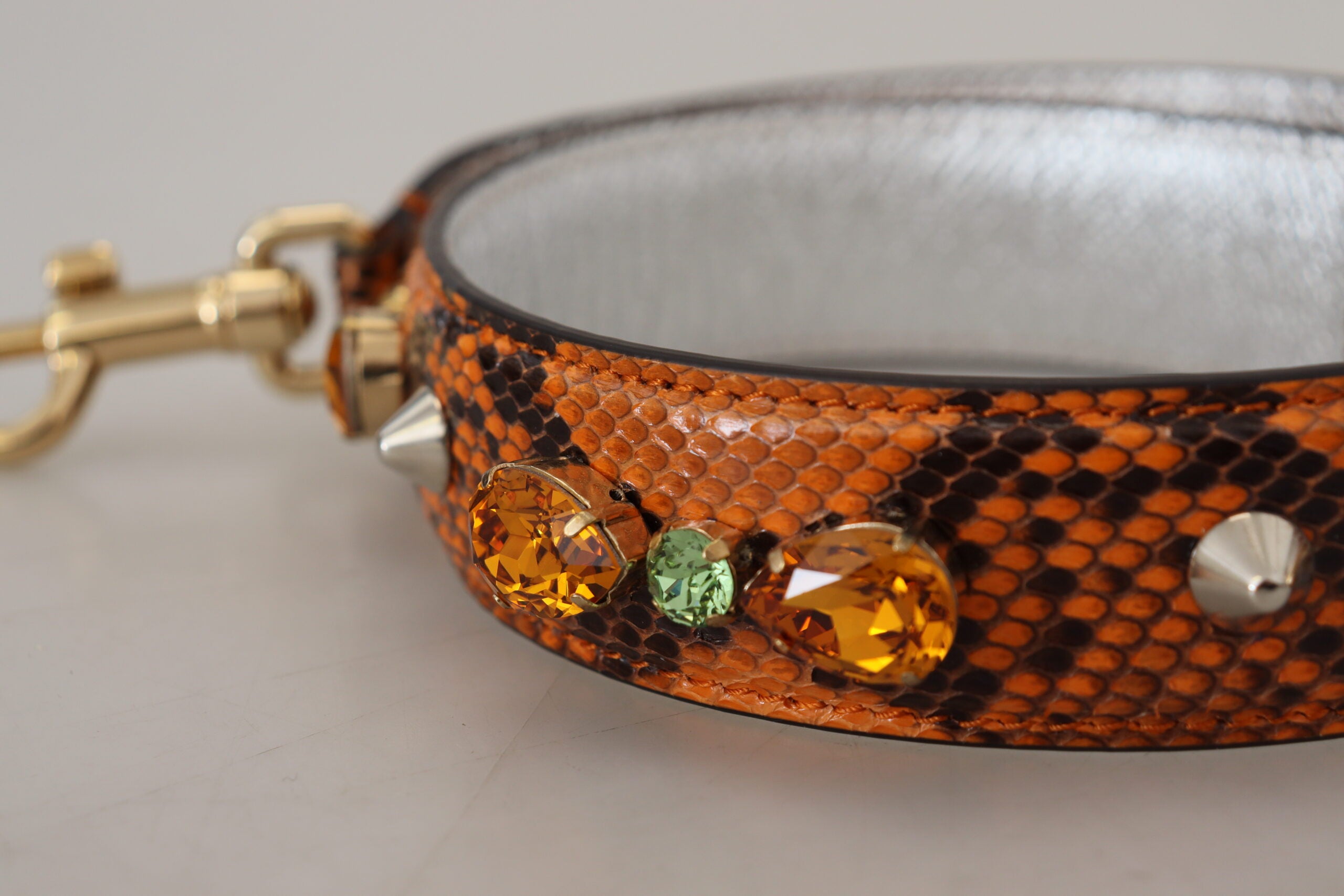 Dolce & Gabbana Orange Crystals Leder Tasche Accessoire Schulterriemen