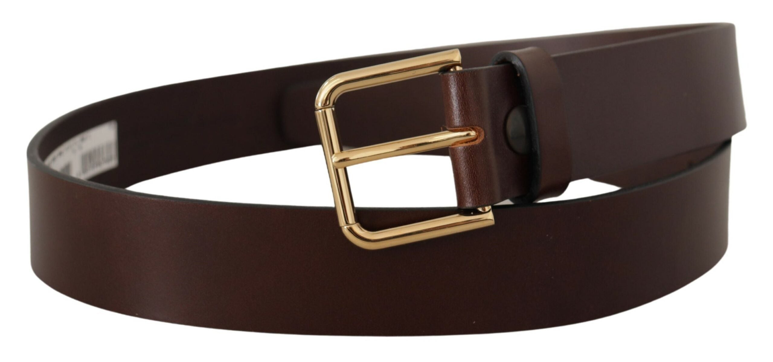 Dolce & Gabbana Brauner Gürtel mit goldfarbener Schnalle aus glattem Kalbsleder