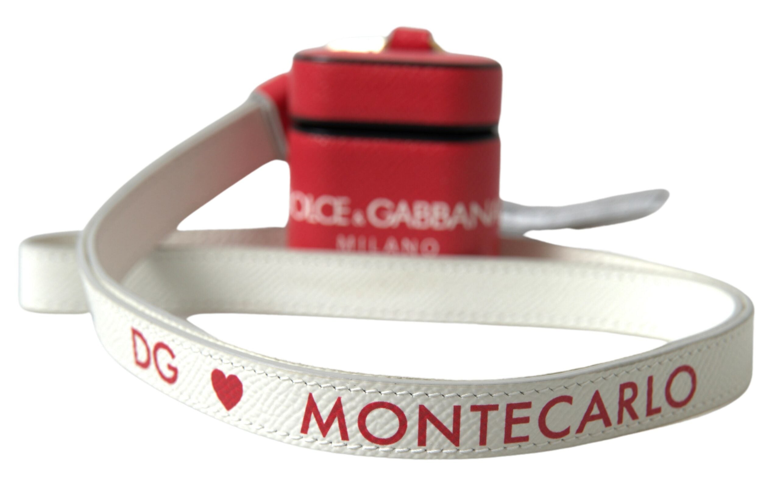 Dolce & Gabbana Rotes Leder Gold-Ton Metall Logo Druck Airpods Fall