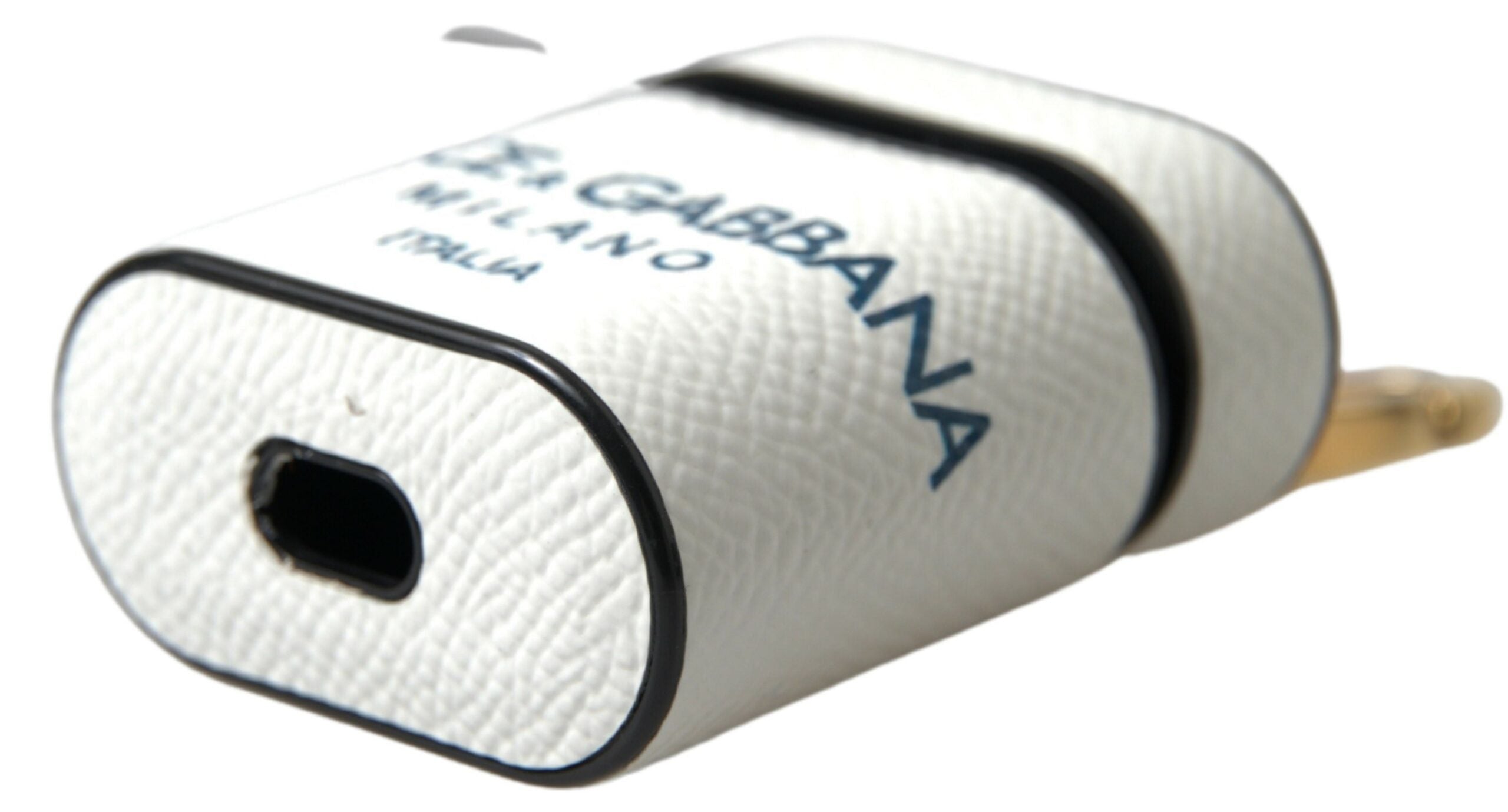 Dolce & Gabbana Weißes blaues Kalbsleder Logo Druck Riemen Airpods Fall
