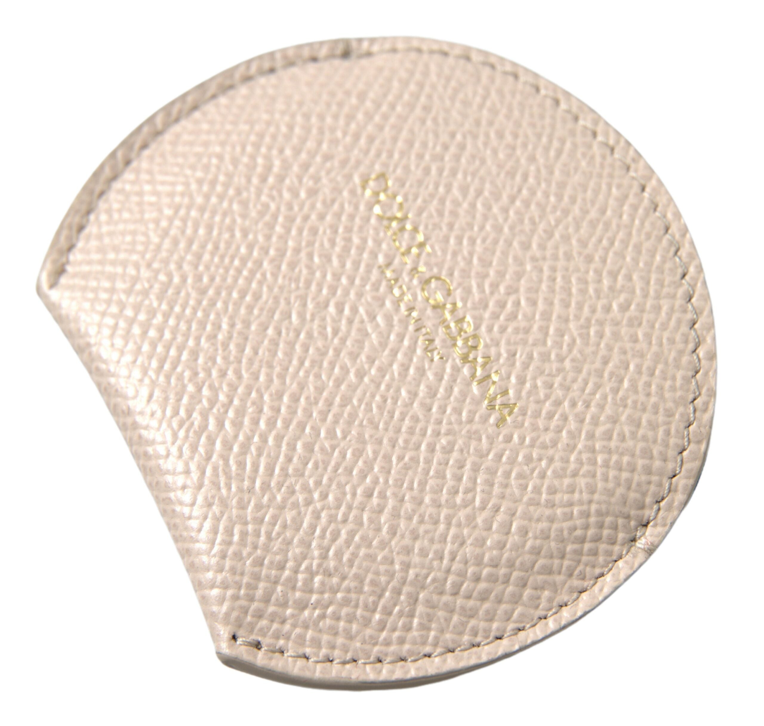 Dolce & Gabbana Beige Kalbsleder Rundes Logo Handspiegelhalter