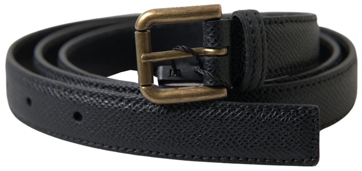 Dolce & Gabbana Schwarzes Leder Gold Metallschnalle Männer Gürtel