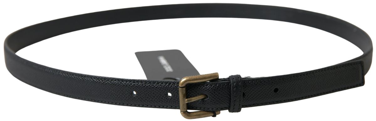 Dolce & Gabbana Schwarzes Leder Gold Metallschnalle Männer Gürtel