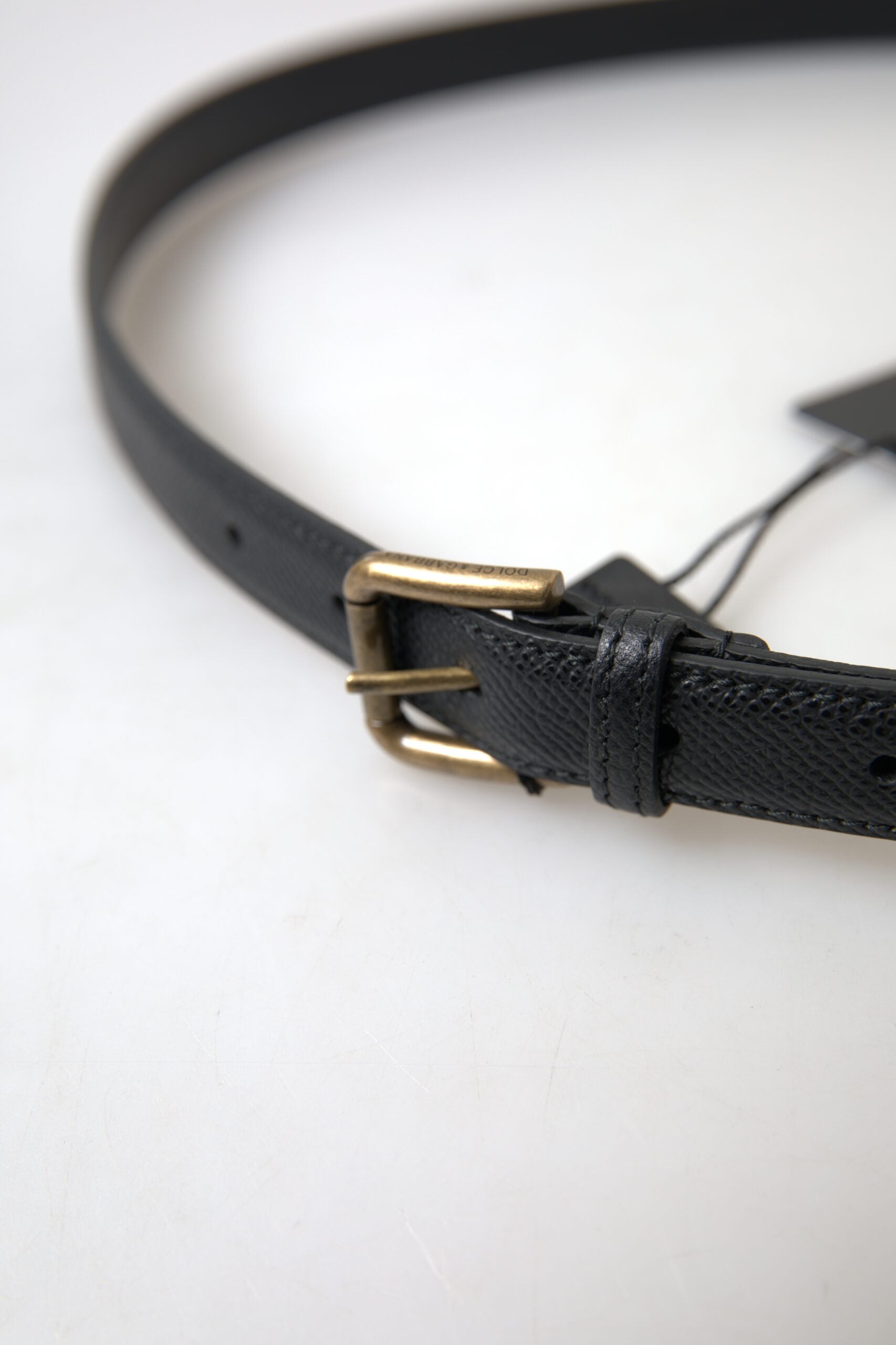 Dolce & Gabbana Schwarzes Leder Gold Metallschnalle Männer Gürtel