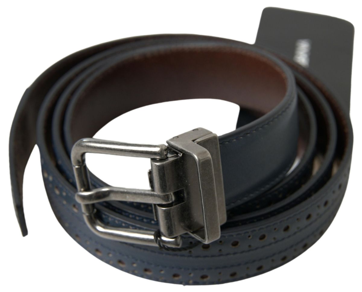 Dolce & Gabbana Blauer Ledergürtel mit perforierter Metallschnalle