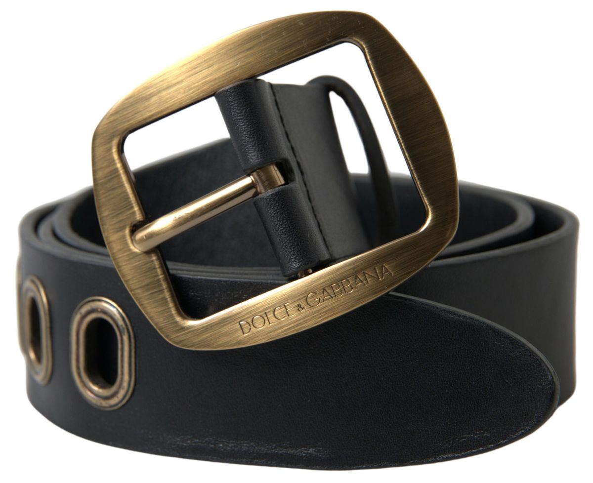 Dolce & Gabbana Schwarzes Leder Gold Metallschnalle Männer Gürtel