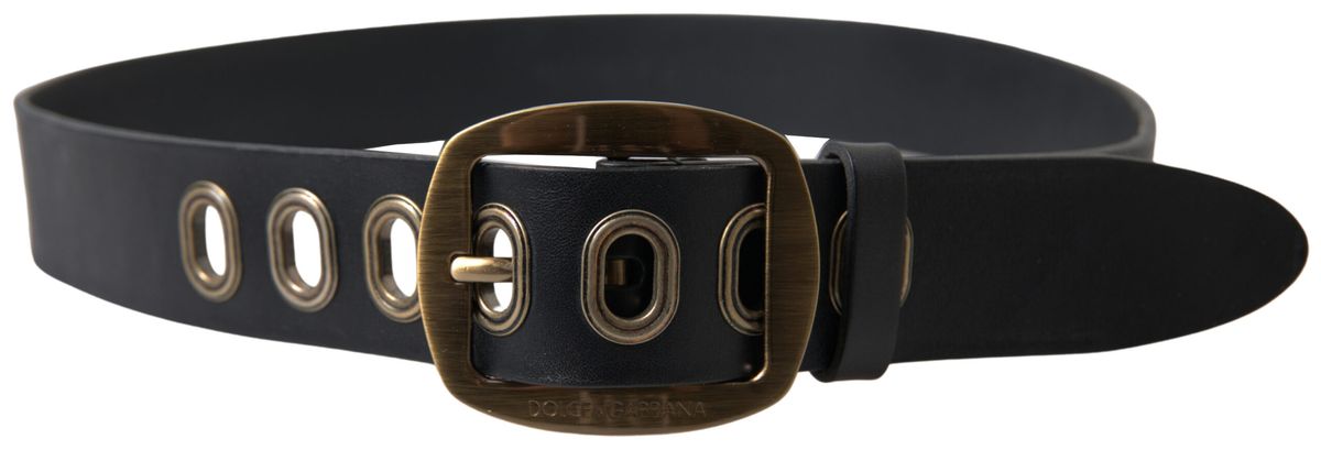 Dolce & Gabbana Schwarzes Leder Gold Metallschnalle Männer Gürtel